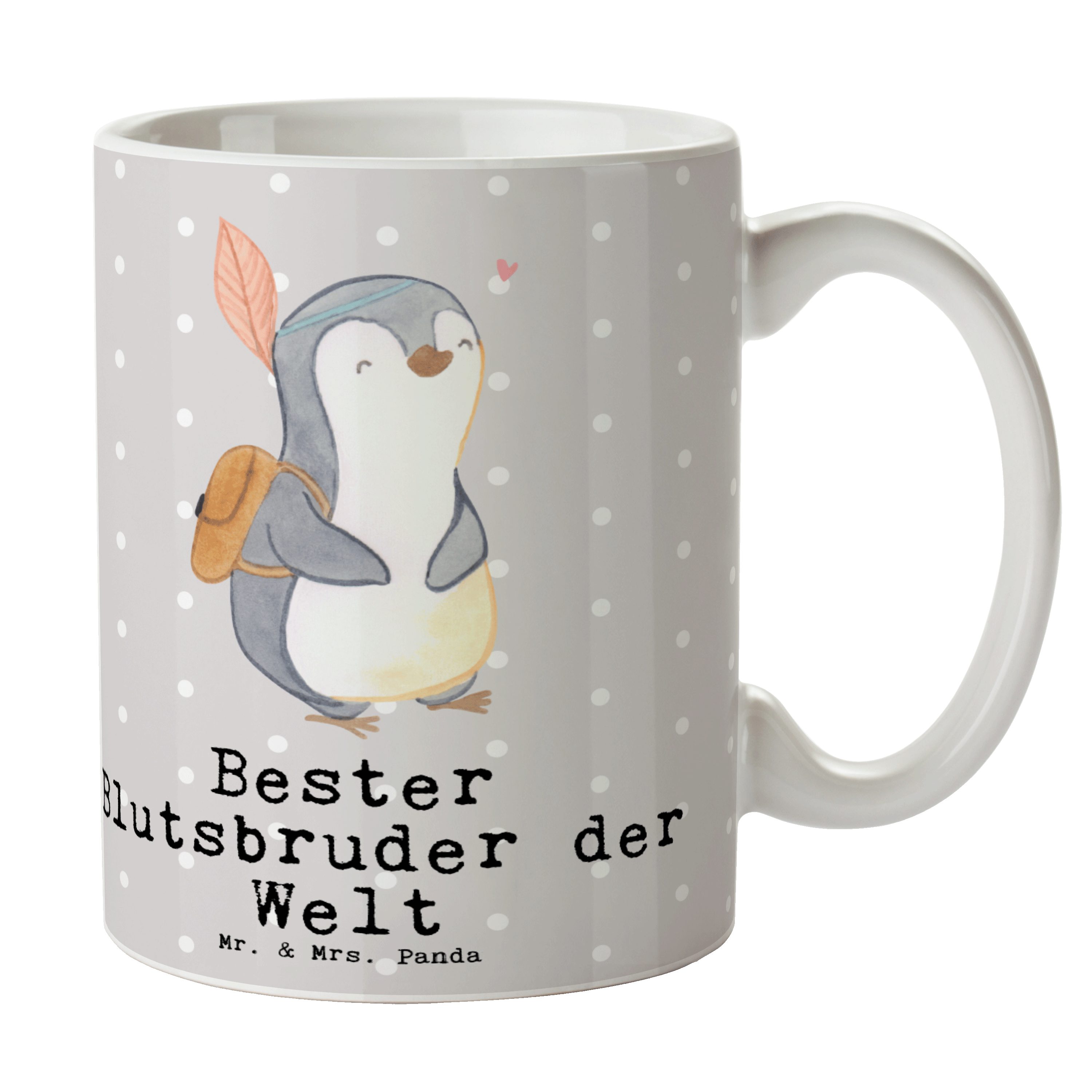 Mr. & Mrs. Panda Tasse Pinguin Bester Blutsbruder der Welt - Grau Pastell - Geschenk, Geschw, Keramik | Tassen