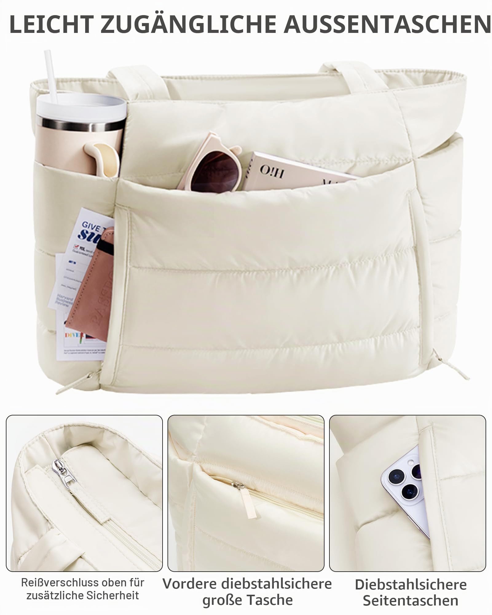 nsihing Umhängetasche Handtasche Damen Shopper Schultertasche Damen Tote Bag, Puffer-Tragetasche für Damen, leichte, bauschige Arbeitshandtasche – Bild 5 von 5