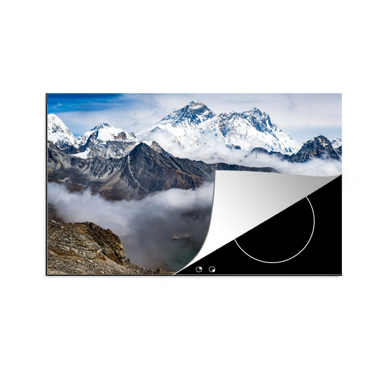 MuchoWow Herdblende-/Abdeckplatte Verschneiter Gipfel des Mount Everest in den Wolken, Vinyl, (1 tlg), 81x52 cm, Induktionskochfeld Schutz für die küche, Ceranfeldabdeckung