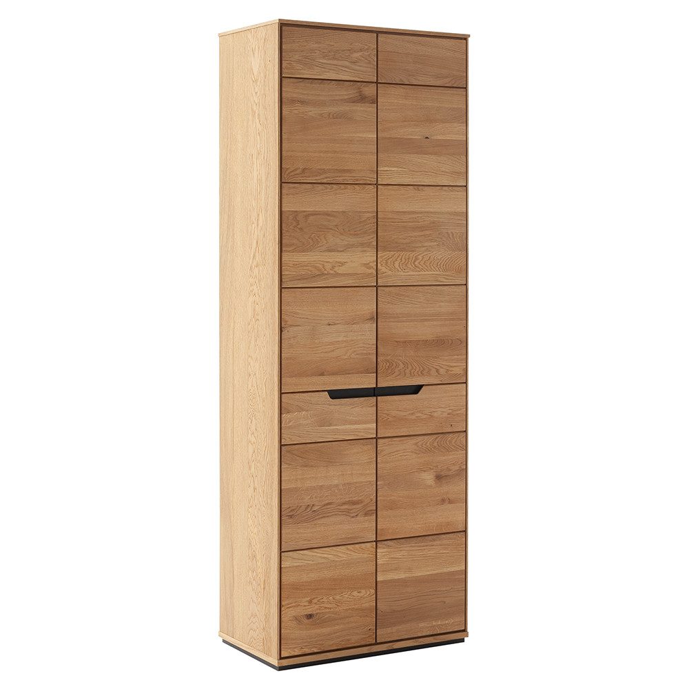 Lomadox Garderobenschrank AVESTA-06 in Eiche, teilmassiv, grifflos mit schwarzen Griffblenden