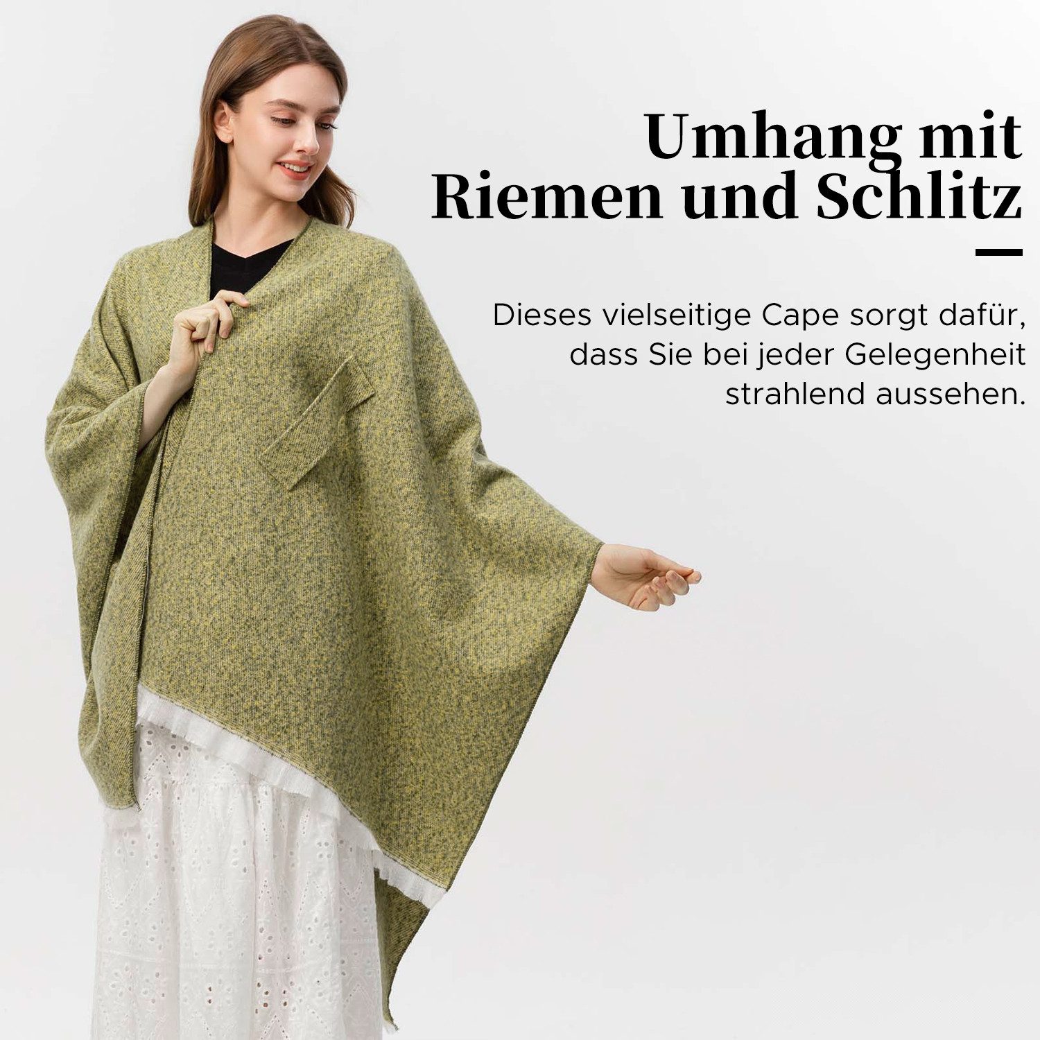 Refttenw Poncho Diagonal gebundener Schlitzumhang mit Quasten,Poncho Damen Winter