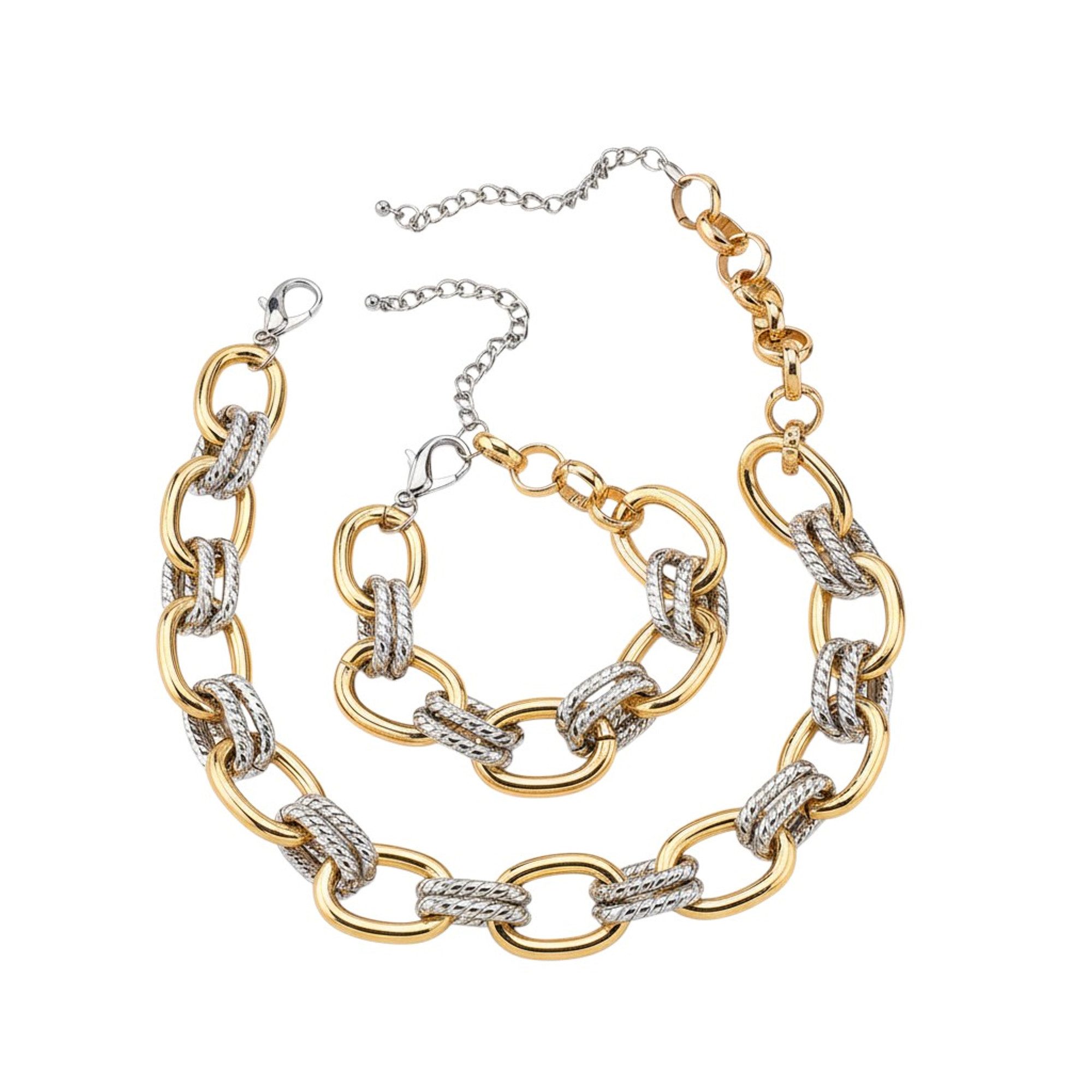 KARMA Schmuckset Damen Silber und Gold Bicolor Halskette & Armband (Damenarmband Damenhalskette Set, Damenschmuck Kette), Statement Schmuck