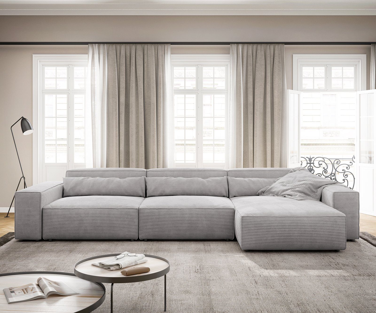 DELIFE Ecksofa Sirpio, XL Cord Silbergrau günstig online kaufen