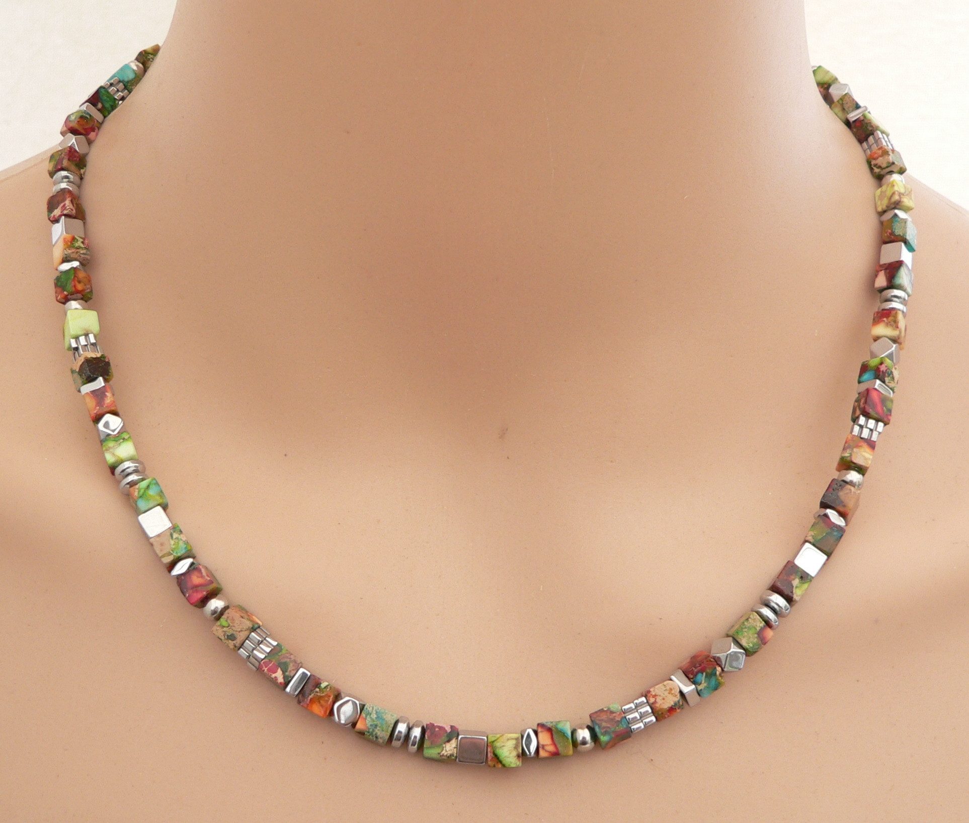 traumschmuck Collier 410p Halskette Würfel Cube Edelstein Sediment Jaspis b günstig online kaufen