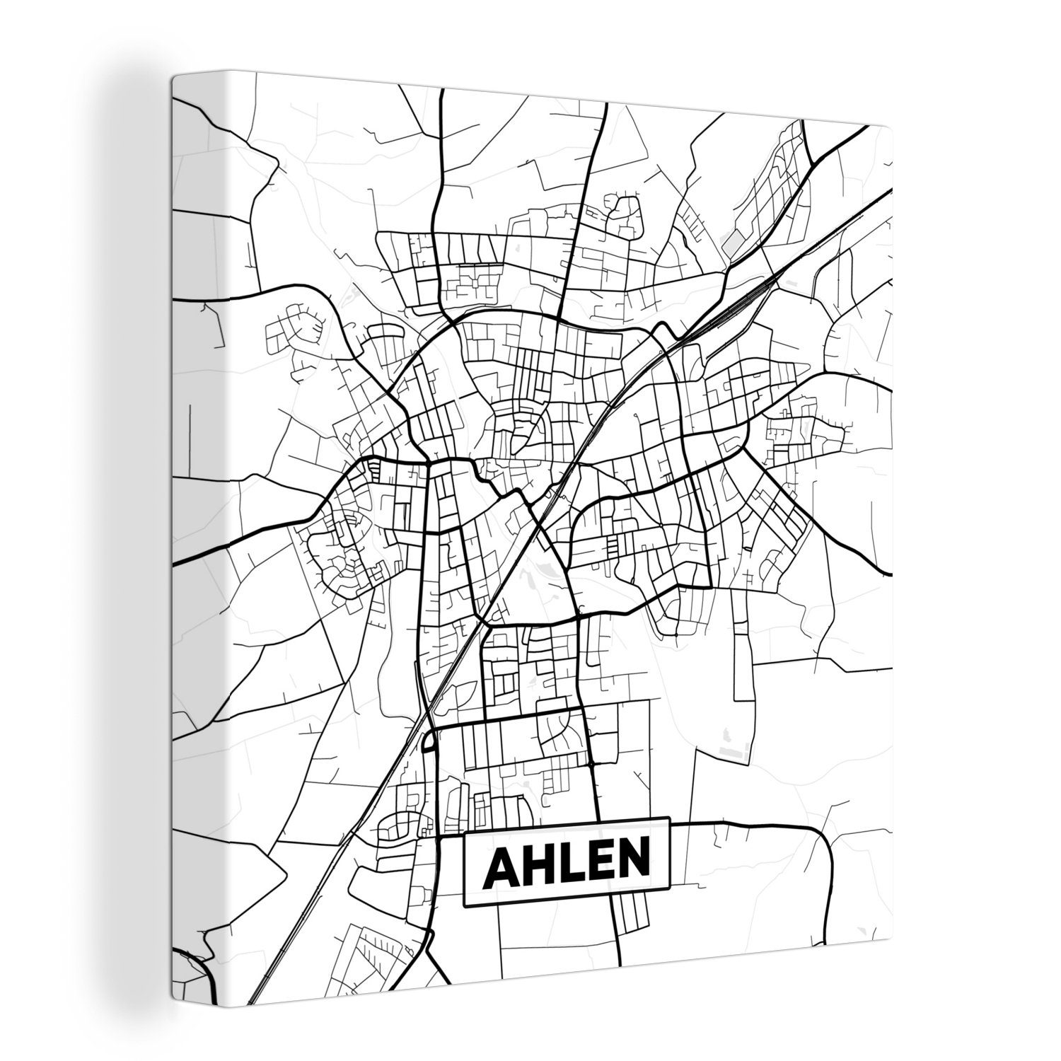 OneMillionCanvasses® Leinwandbild Karte - Ahlen - Stadtplan, (1 St), Leinwand Bilder für Wohnzimmer Schlafzimmer