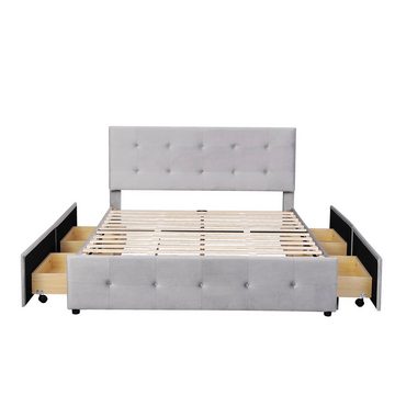 REDOM Polsterbett Doppelbett Bett Funktionsbett + 4 Schubladen ohne Matratze 140x200cm (Höhenverstellbarem Kopfteil mit Bettstauraum), Ohne Matratze