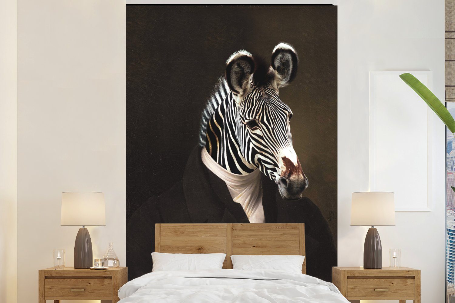 MuchoWow Fototapete Alte Meister - Ölgemälde - Zebra, Matt, bedruckt, (3 St), Montagefertig Vinyl Tapete für Wohnzimmer, Wandtapete