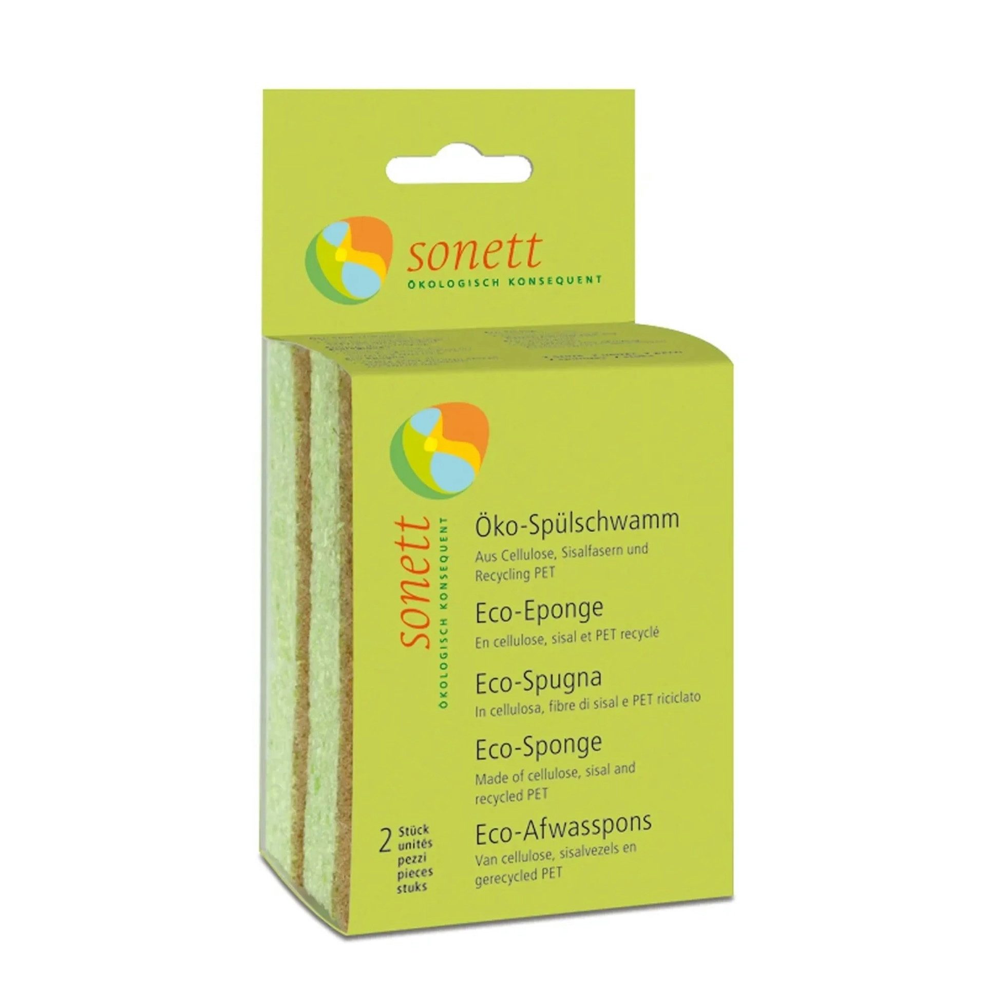 Sonett Schwamm Spülschwamm, 1 x 2er Pack ökologisch, Waschbar bis 60 °C
