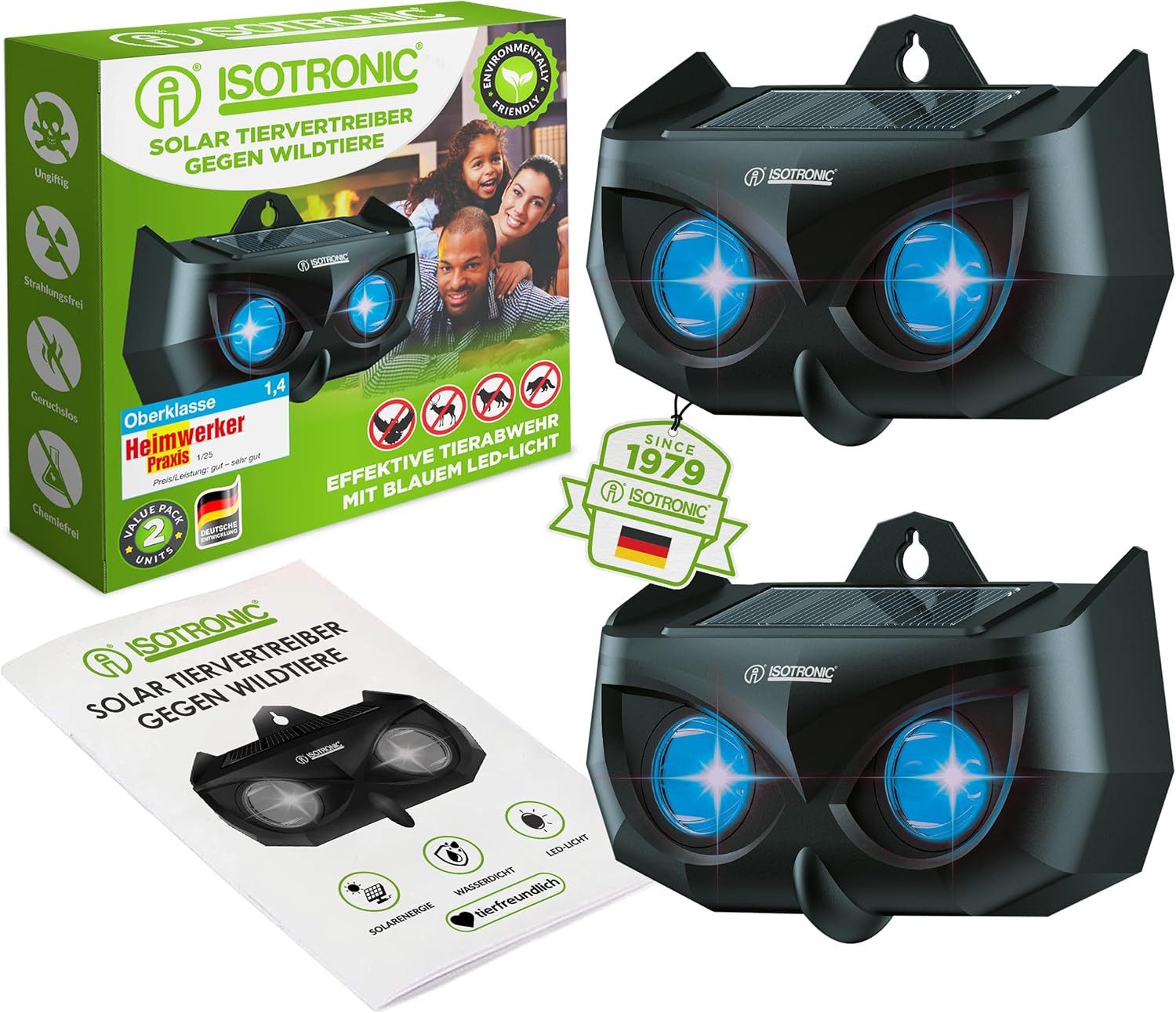 ISOTRONIC Wildwarner Isotronic Solar Tiervertreiber mit Blaulicht, Set 2 Stück 1-tlg.