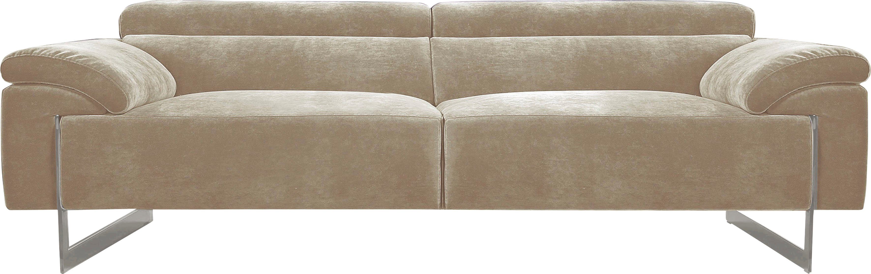 Egoitaliano 2,5-Sitzer Malika, Designsofa mit hohem Sitzkomfort, edel und bequem, inkl. Kopfteilverstellung und chromfarbenen Metallfüßen