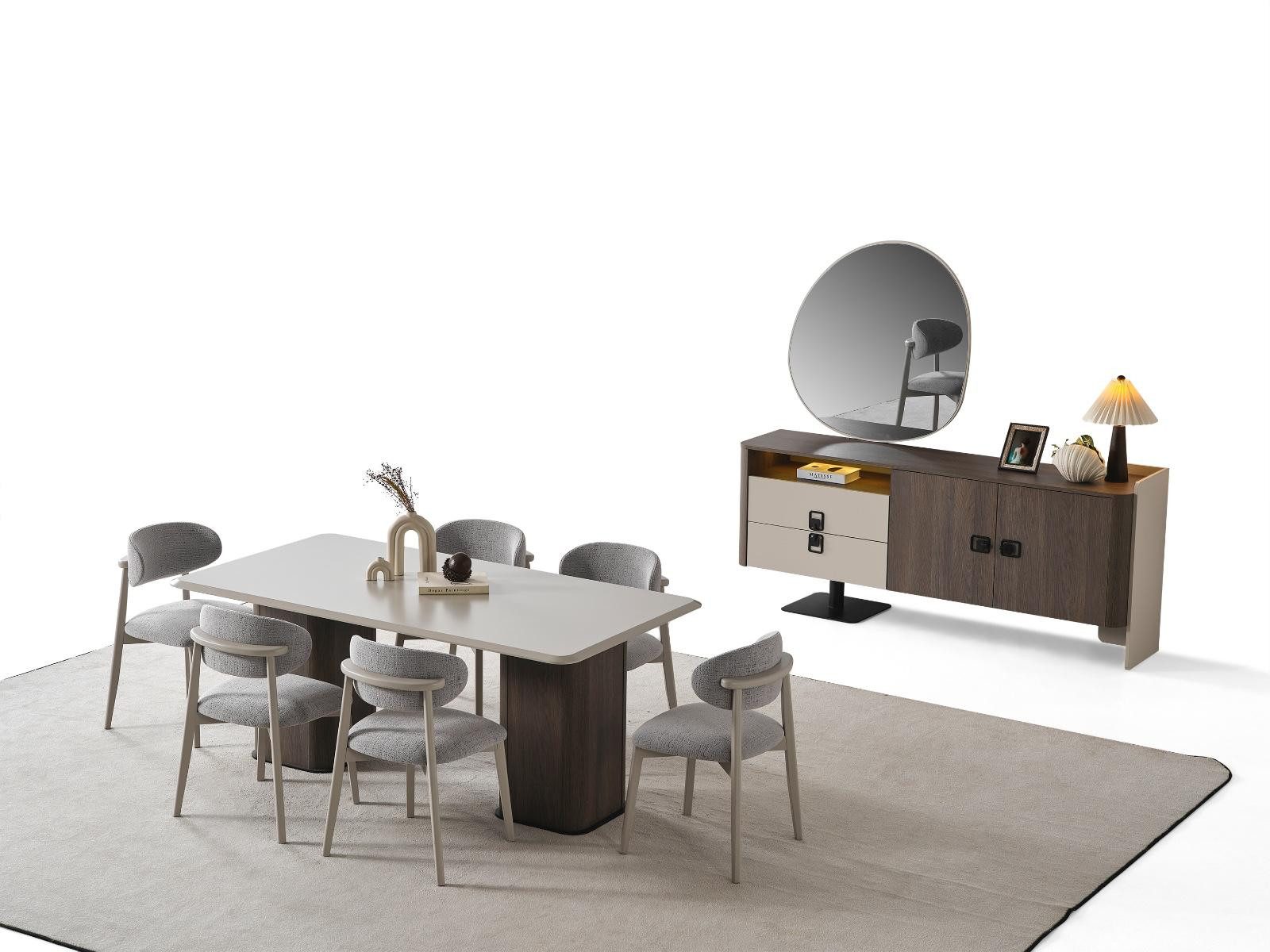 Esszimmer-Set Elegantes Holz-Set in Beige mit Esstisch und Stühlen