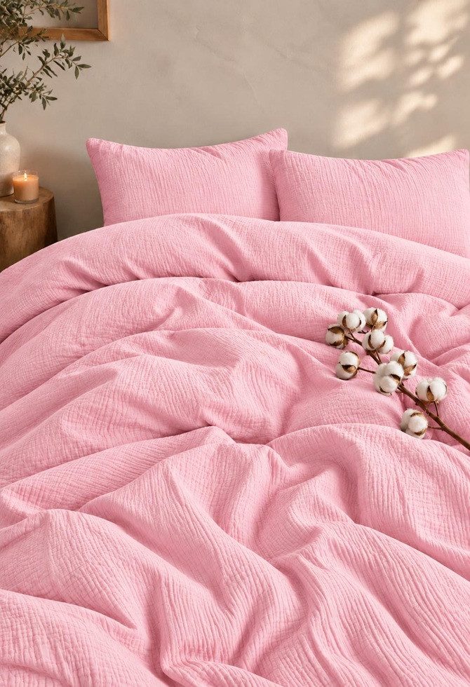 Sandiik Bettwäsche Musselin Bettwäsche Zuckerrosa – 100% Bio-Baumwolle & Weich, Made in Stuttgart