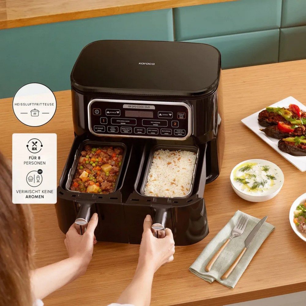 Karaca Heißluftfritteuse Air Cook Duo Hausmannskost XXXL 8 Liter Airfryer Heißluftfritteusen Fritteuse Starlight