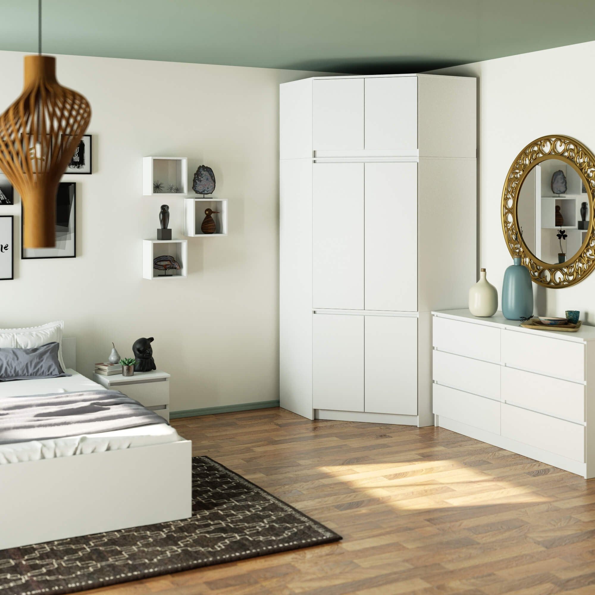 Raumhirsch Furniture Kleiderschrank Hochwertiger Kleiderschrank - Modernes Design - Stauraum Kleiderschrank mit 6 Türen, 9 Einlegeböden, 235 x 100 x 50 cm