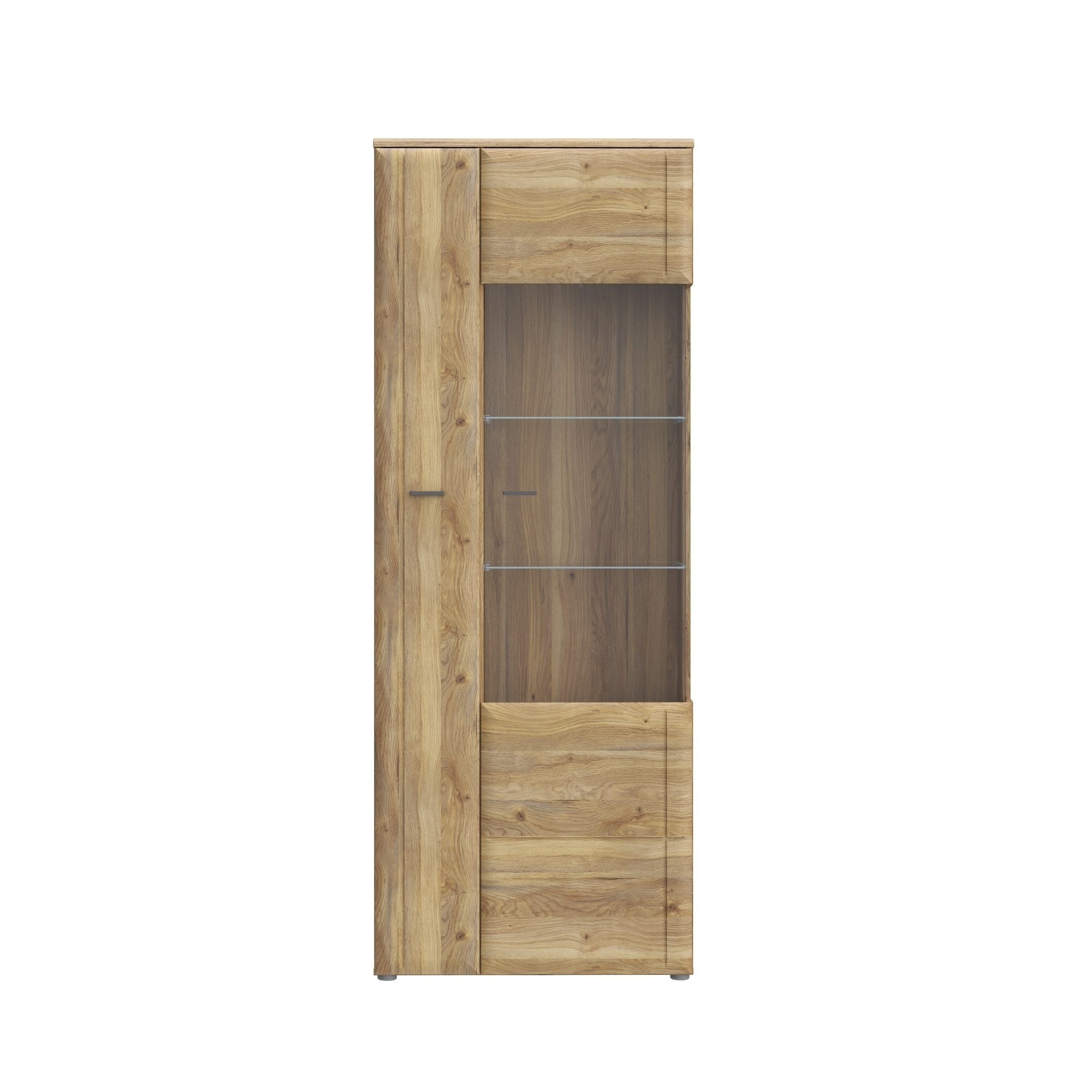 PREISBRECHER Stauraumvitrine AKINORI 2 Türen, Mauvella Eiche Dekor - 75,1x197,6x41,8cm (BxHxT)