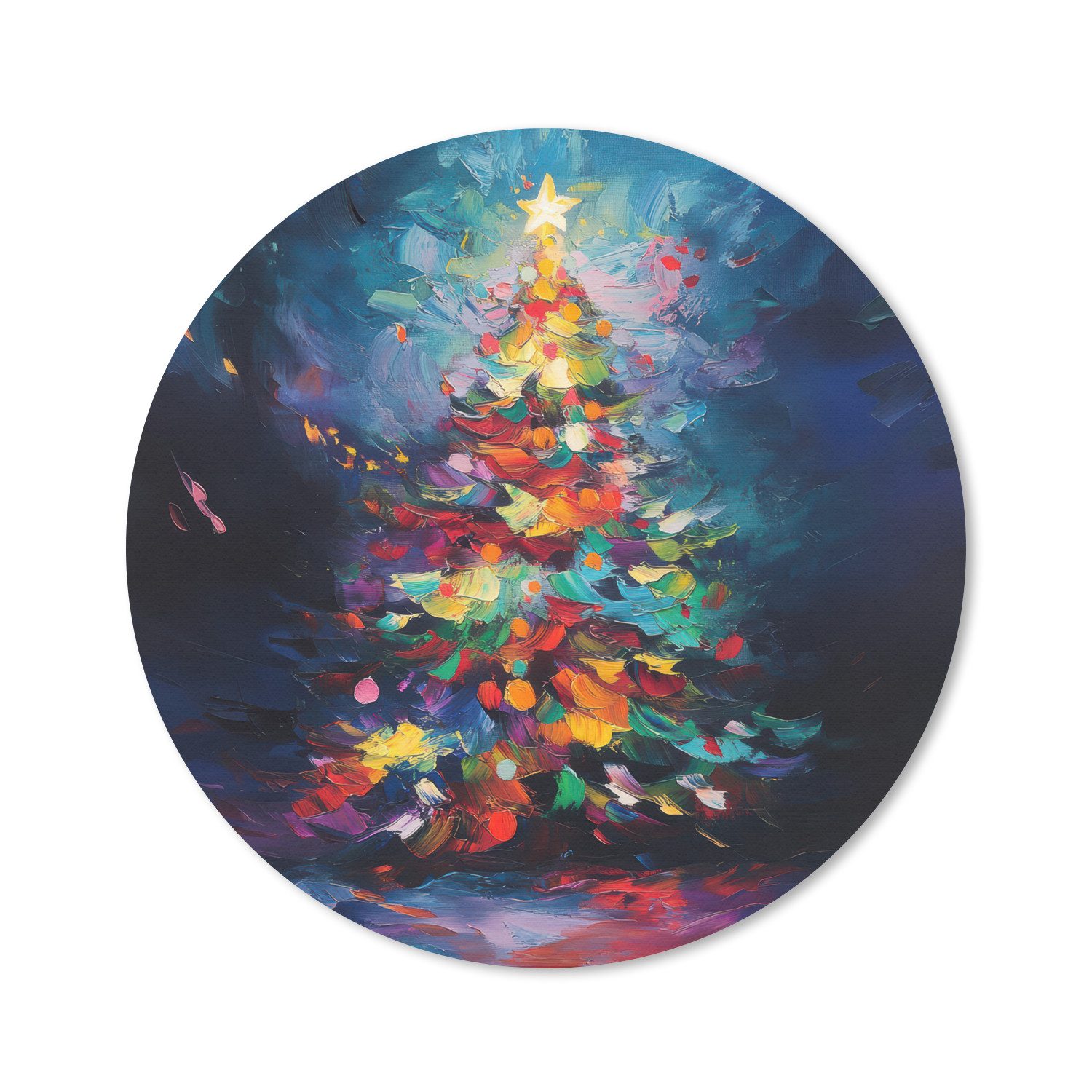 MuchoWow Mauspad Weihnachtsbaum - Weihnachten - Abstrakt - Farbenfroh (1-St), Mousepad mit Rutschfester Unterseite, Gaming, Rund, 40x40 cm