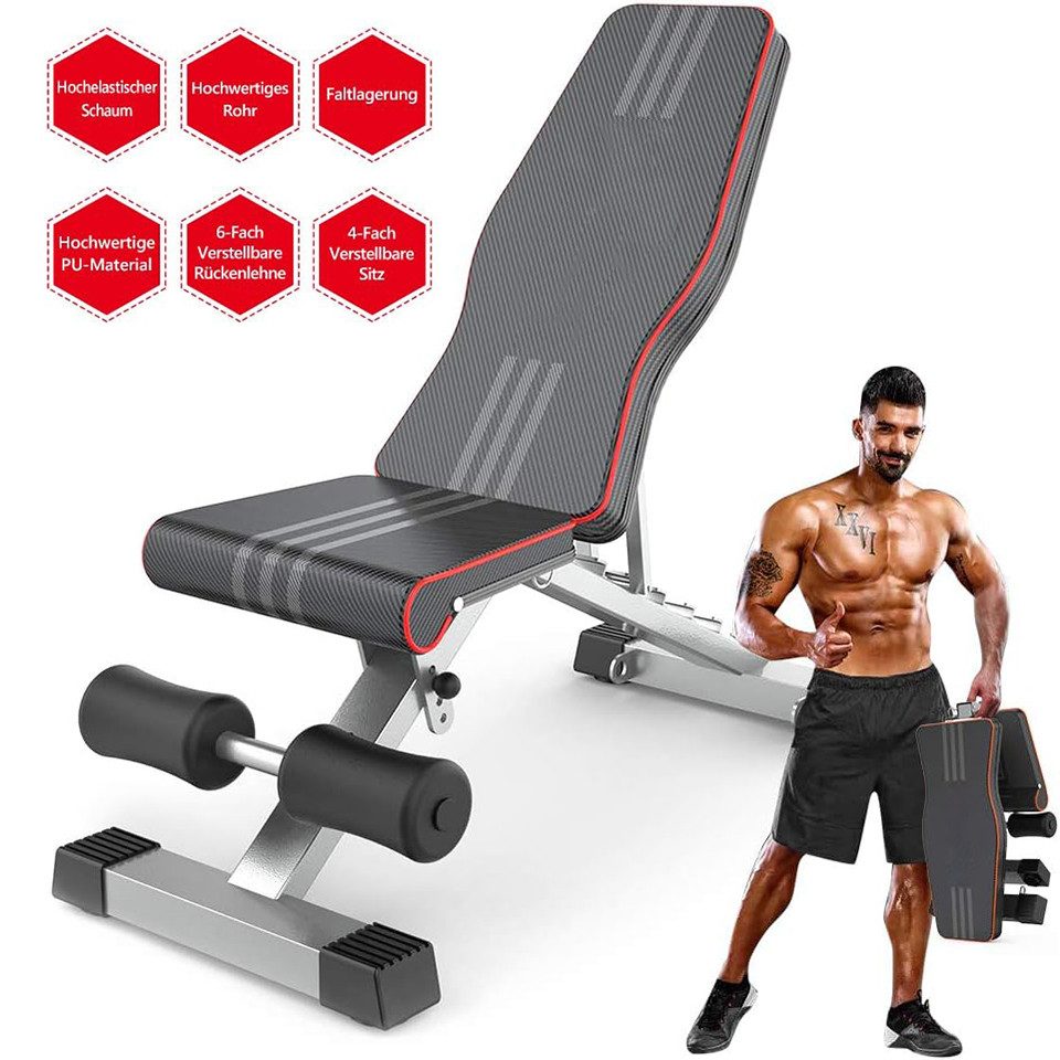 NAIMP Hantelbank Multifunktion Flachbank verstellbar 6Fach Rückenlehne/4 Fach Sitz