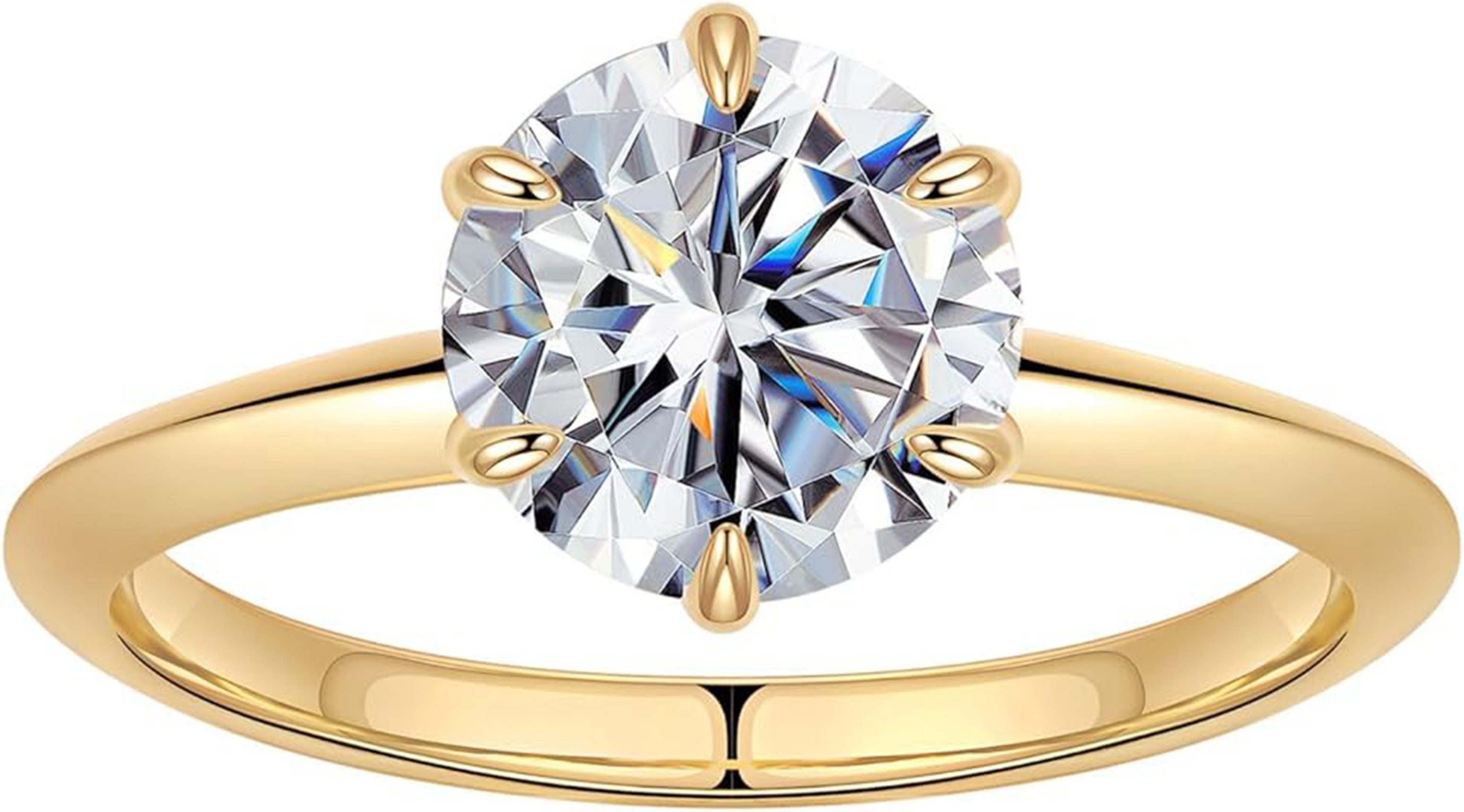 Jumpeak Verlobungsring 585 Gold, 2ct runder Diamant im Brillantschliff, Sechs-Griff-Fassung, D vs1 3ex mit IGI Zertifikat, Hochzeitsgeschenk, Jahrestage