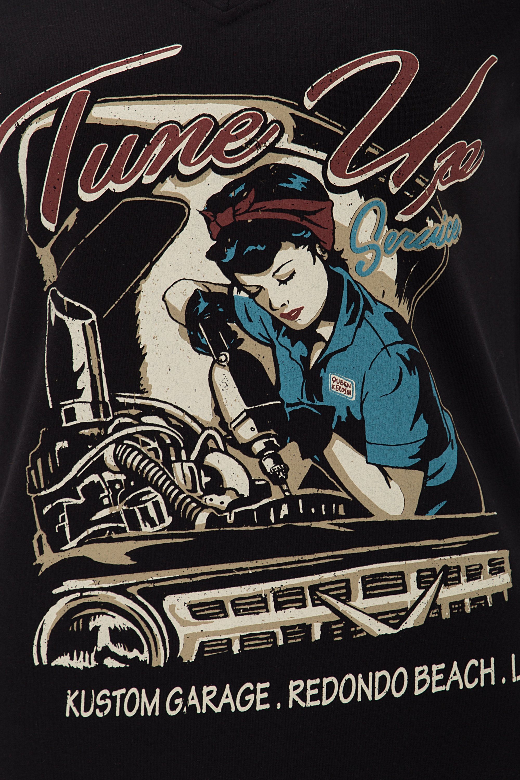 QueenKerosin Print-Shirt Tune Up (1-tlg) mit trendigem V-Ausschnitt
