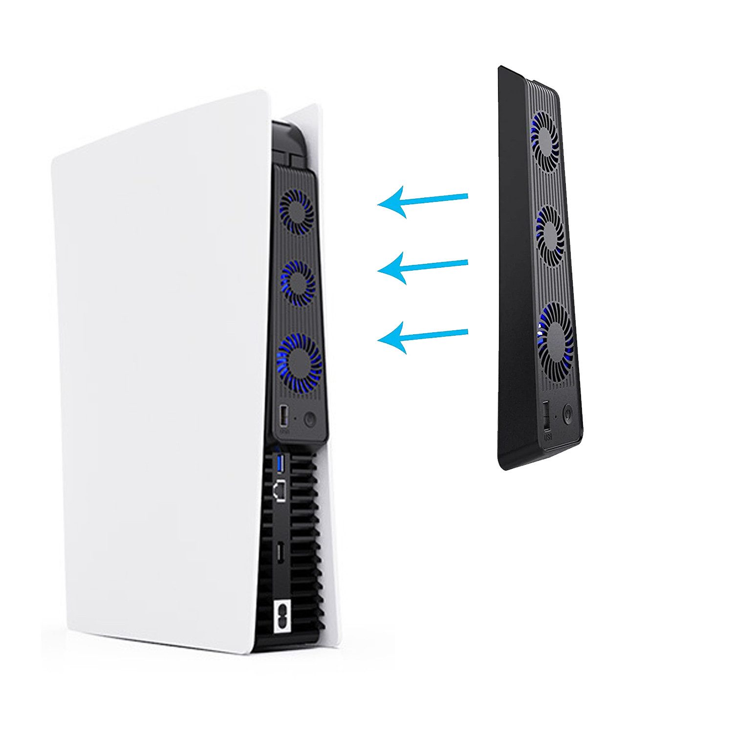 KINSI PS5 Mainframe-Kühlgebläse,PS5 Cooling Lüfter,Mit 3 Ventilatoren Controller (Mit externem,USB-Anschluss)