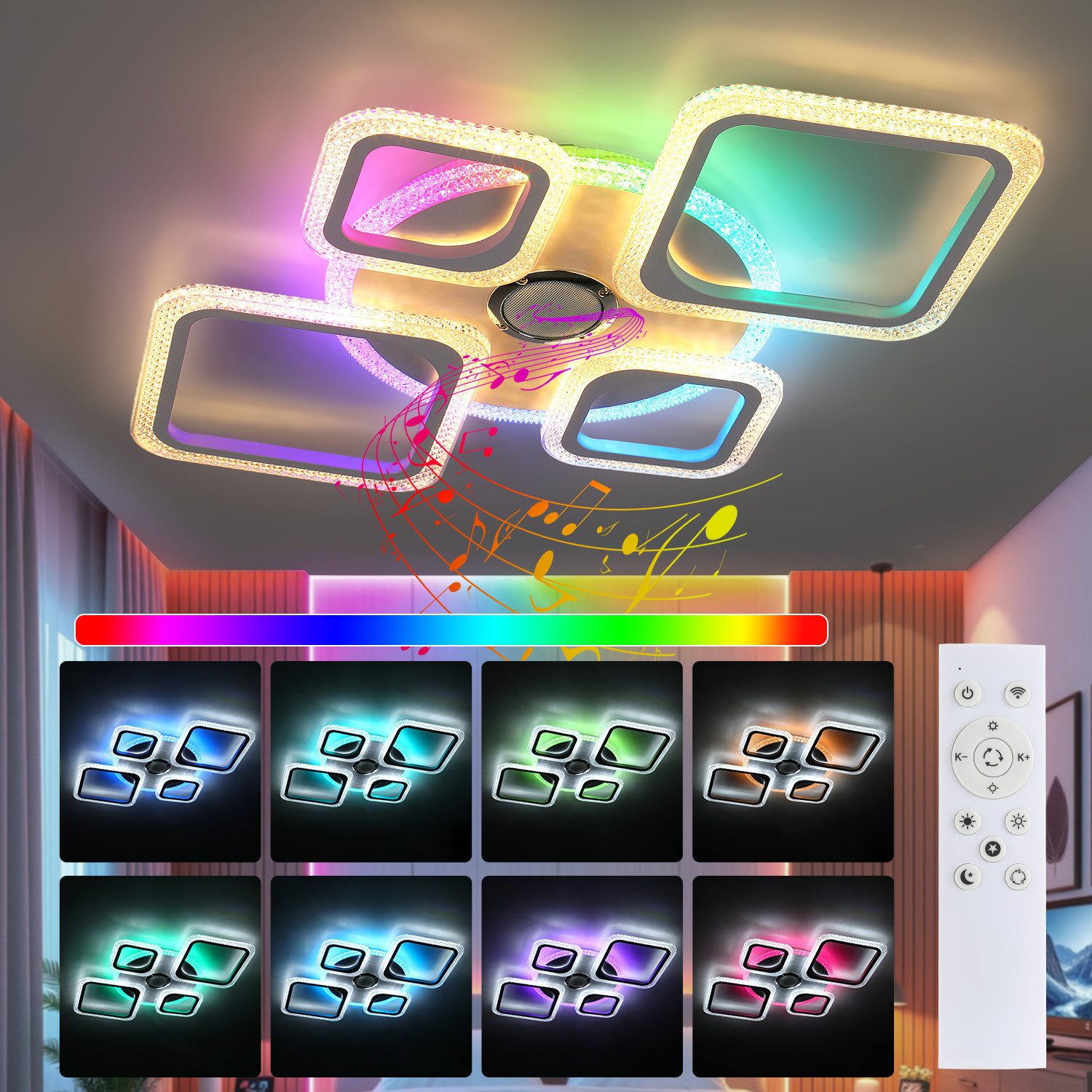 oyajia LED Deckenleuchte 50W Deckenlampe RGB Farbspiel, Dimmbar mit Fernbedienung, RGB-Hintergrundbeleuchtung, LED fest integriert, RGB, moderne deckenleuchten, deckenlampe für Schlafzimmer Küche Wohnzimmer