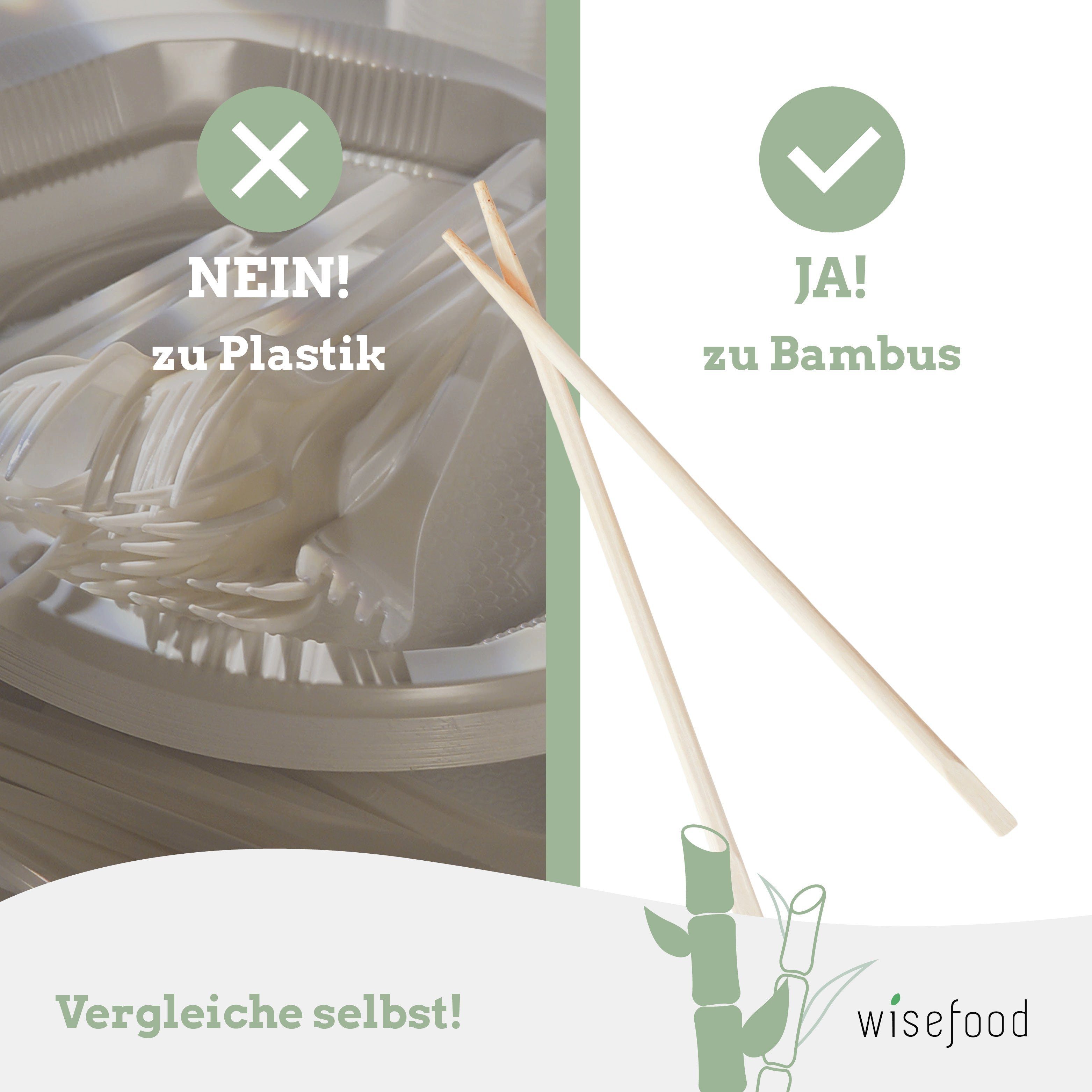 wisefood Essstäbchen Bambus Essstäbchen einzeln verpackt 23cm - 50