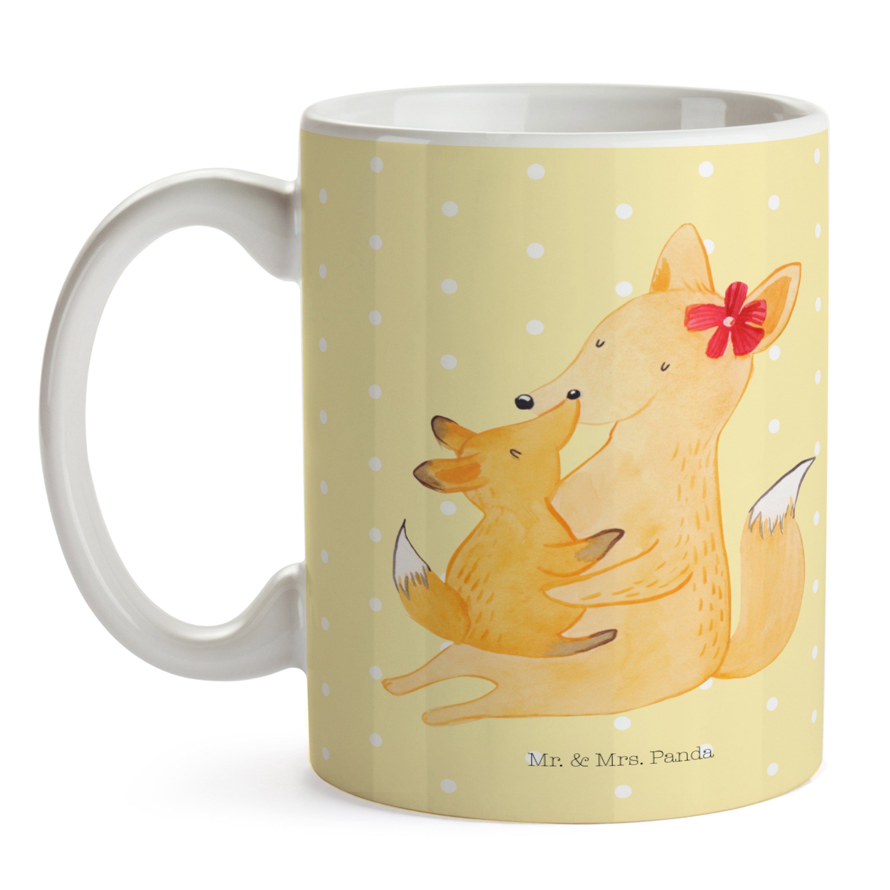 Gelb & - Geschenk, - Mrs. Keramik Fuchs Kind Mama Panda Pastell Tasse Tasse Sprüc, & Kaffeetasse, Mr.