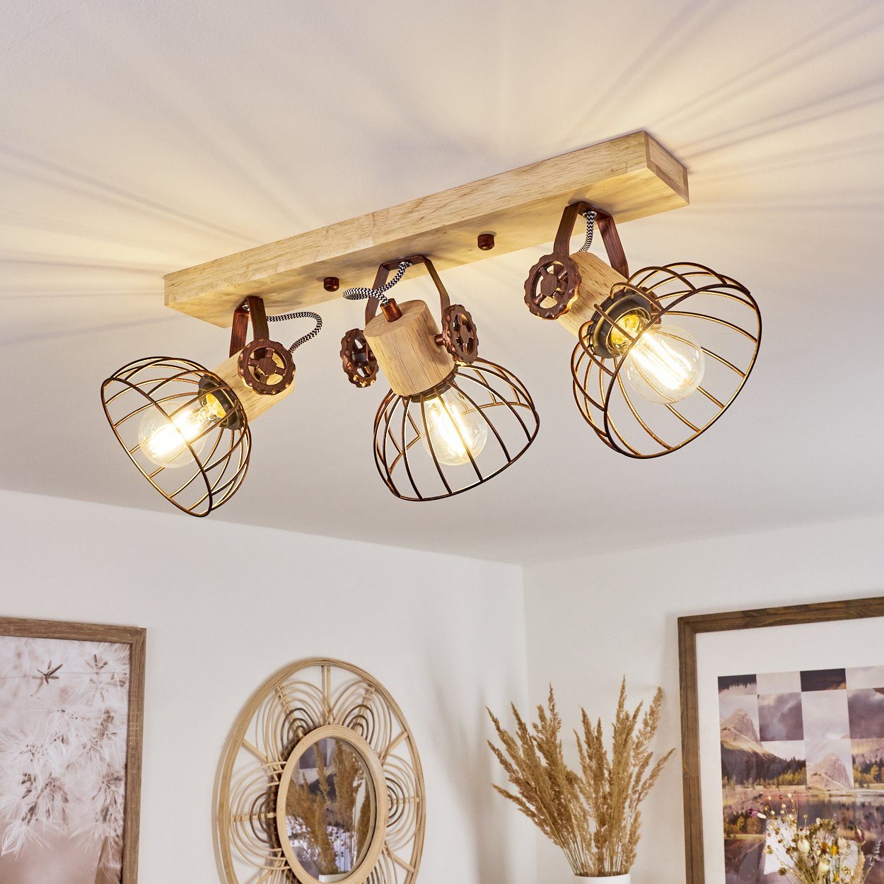 hofstein Deckenleuchte »Cotes« Deckenlampe, Holz/Metall, Natur/Rostfarbene günstig online kaufen