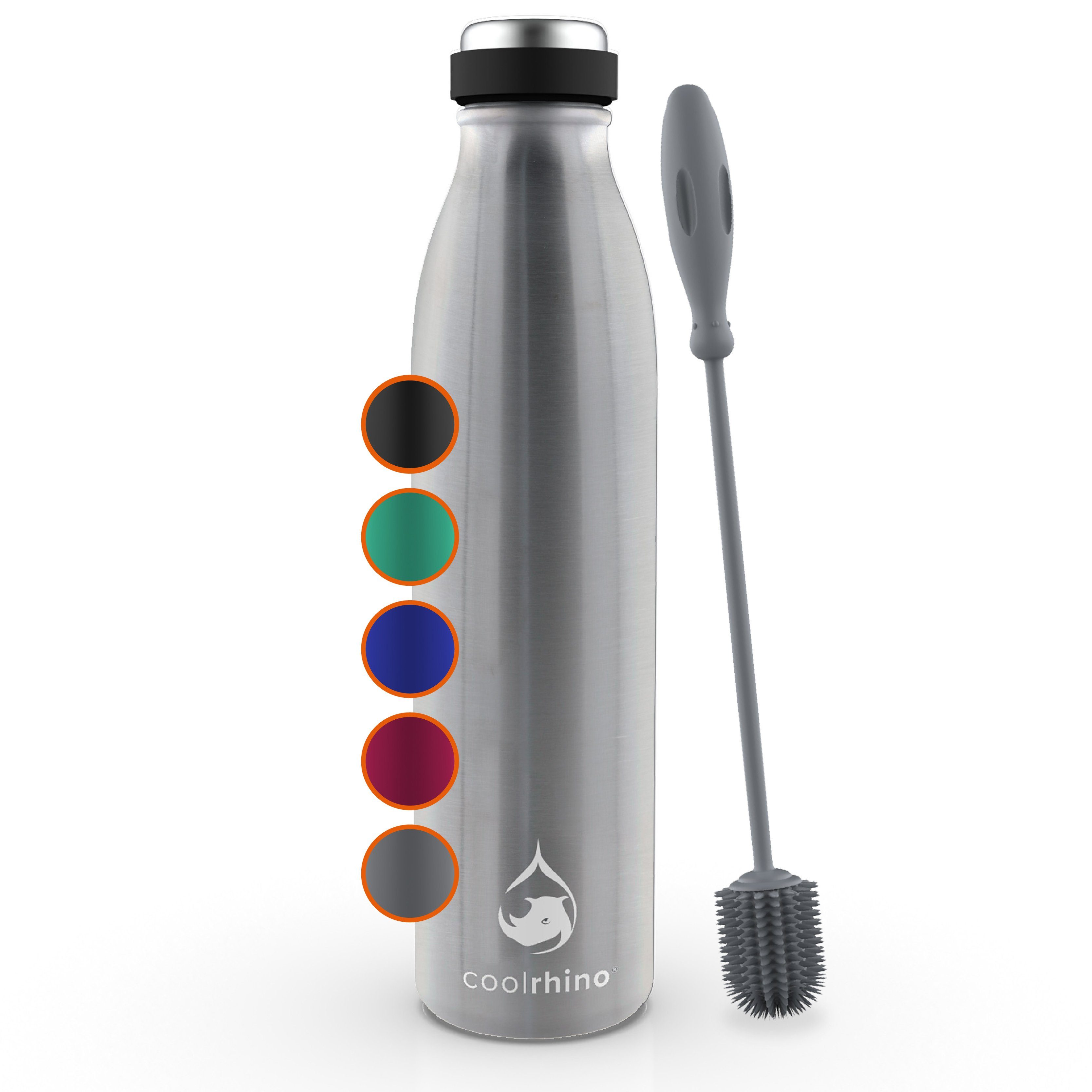 coolrhino Isolierflasche rhinoTherm2 Edelstahl Trinkflasche 500 ml / 1 liter, Thermosflasche BPA frei mit Reinigungsbürste, Spülmaschinenfest