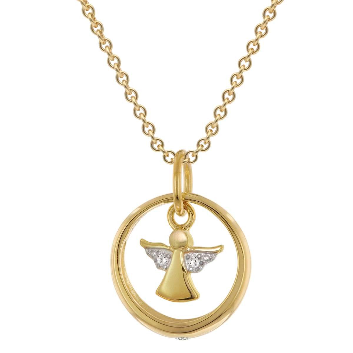 trendor Kette mit Anhänger 28212, Kinderschmuck Taufring Mit Engel Gold 333 An Vergoldeter