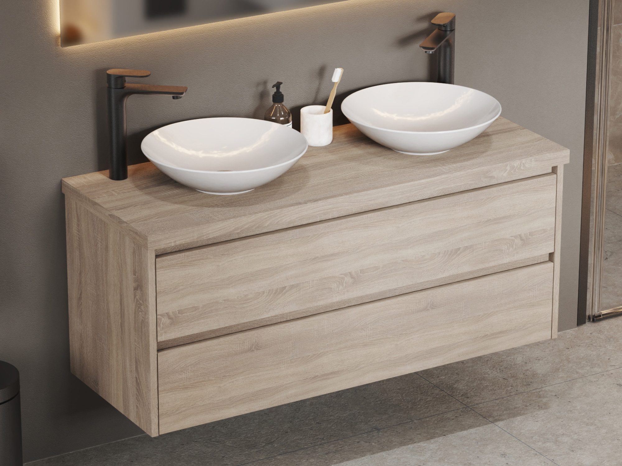Aqua Bagno Badmöbel-Set mit 2 Waschbecken Doppelwaschtisch Badschrank hänge günstig online kaufen