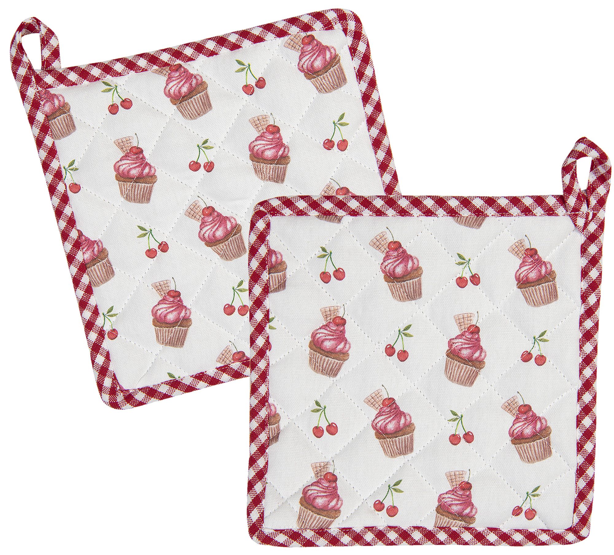 Clayre & Eef Topflappen Cherry Cupcakes, (Set, 2-tlg., 2-teilig), hitzebest günstig online kaufen