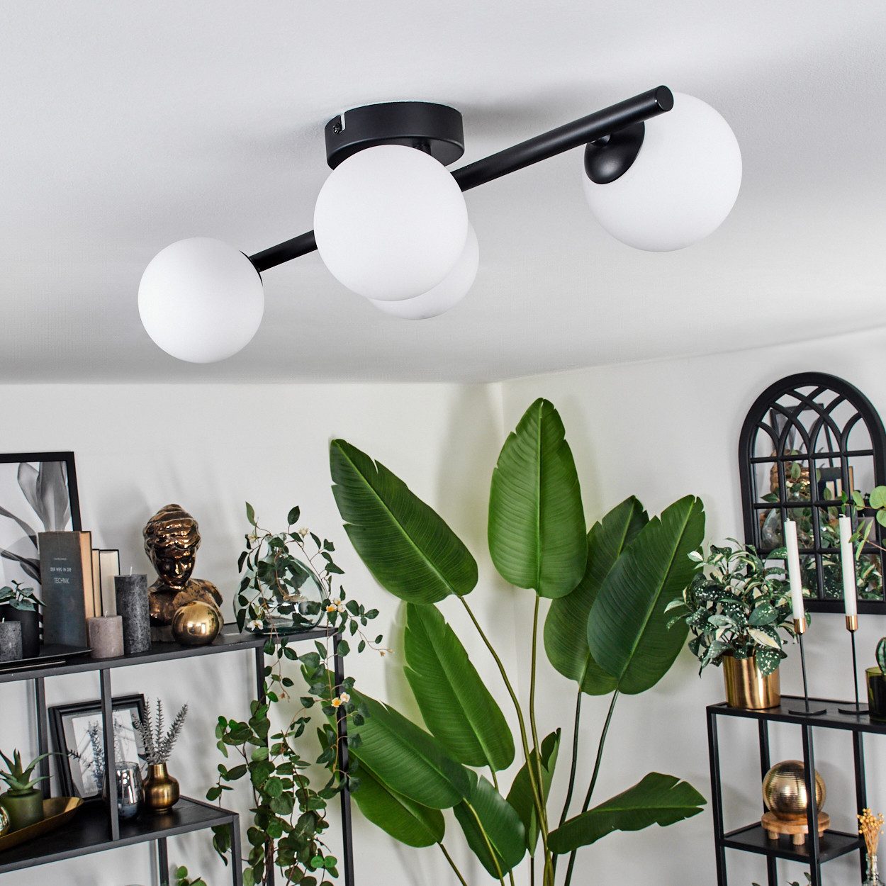 hofstein Deckenleuchte Deckenlampe aus Metall/Glas in Schwarz/Weiß, ohne Leuchtmittel, moderne Leuchte mit Glasschirmen (10 cm), 4 x G9, ohne Leuchtmittel