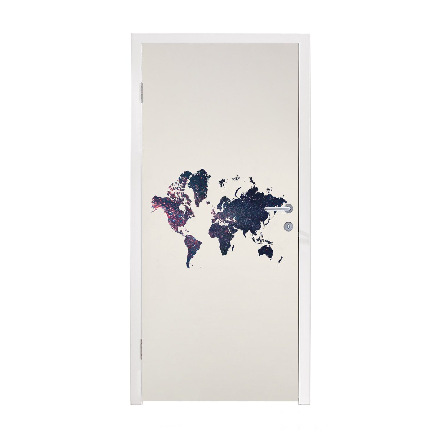 MuchoWow Türtapete Weltkarte - Licht - Rot, Matt, bedruckt, (1 St), Fototapete für Tür, Türaufkleber, 75x205 cm