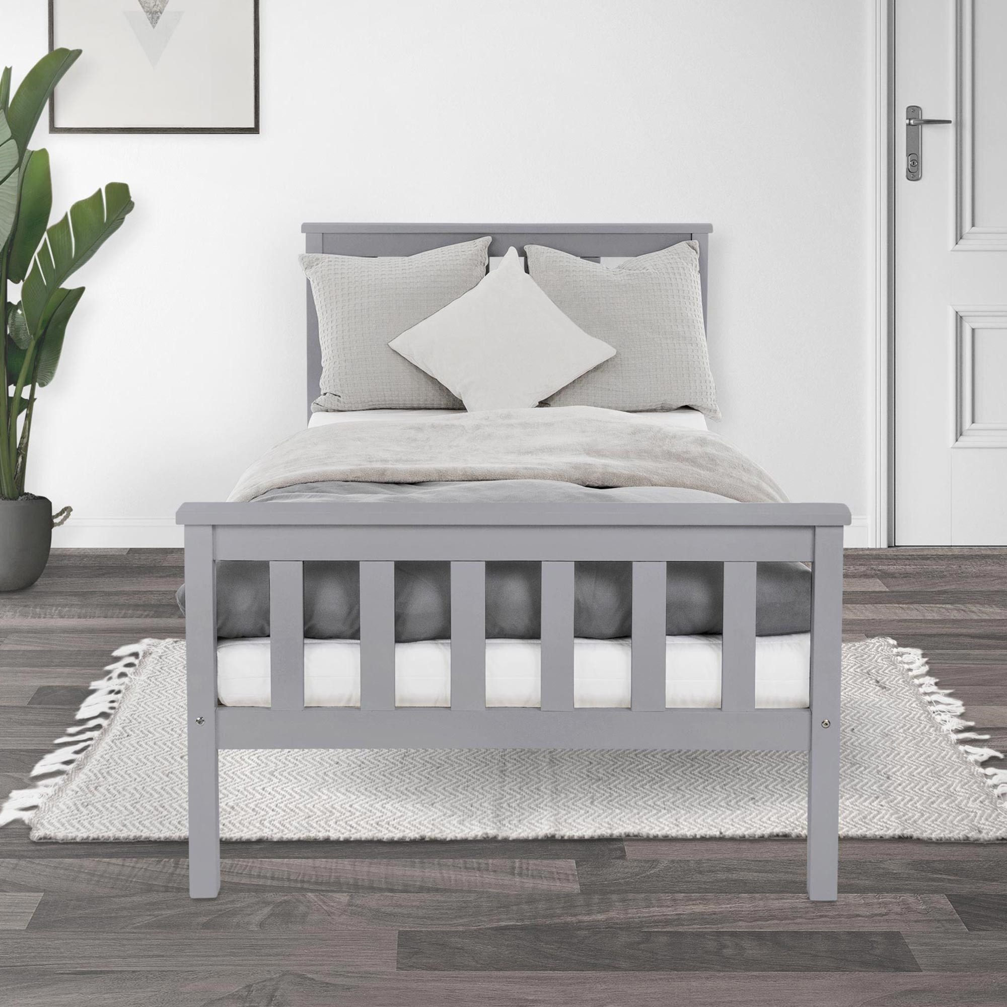 ML-DESIGN Bettgestell Holz Tagesbett, Jugend Einzelbett mit Kopf- & Fußteil, Holzbettgestell, Kinderbett, Bettrahmen Massivholz Bett Jugendbett Kiefer Hellgrau
