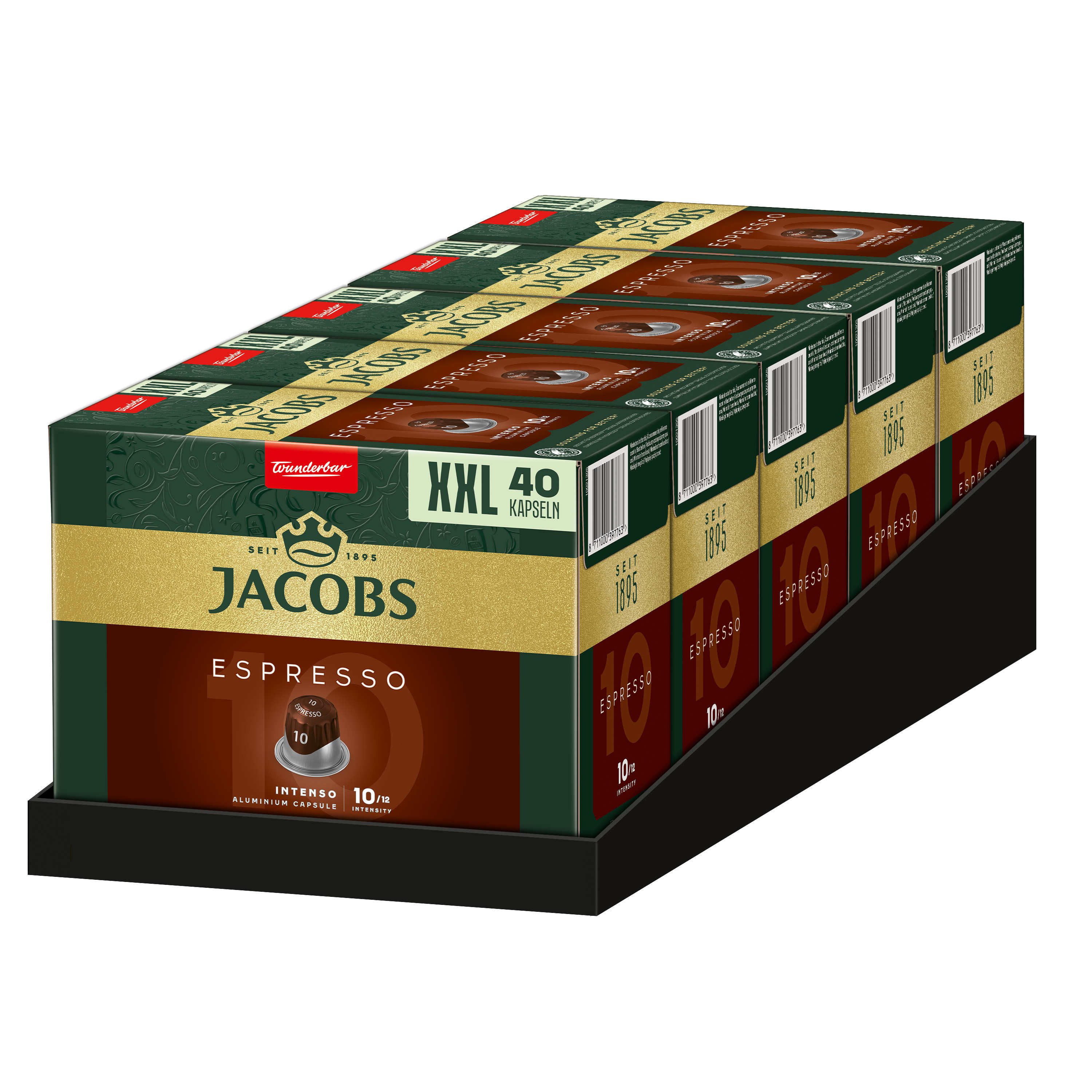 JACOBS Kaffee Kapseln Espresso 10 Intenso XXL-Pack 5 x 40 Nespresso®* kompatibel, (Packung, 5er Set), Gratis: 2x18 Kapseln JACBOS Origins 9 Colombia