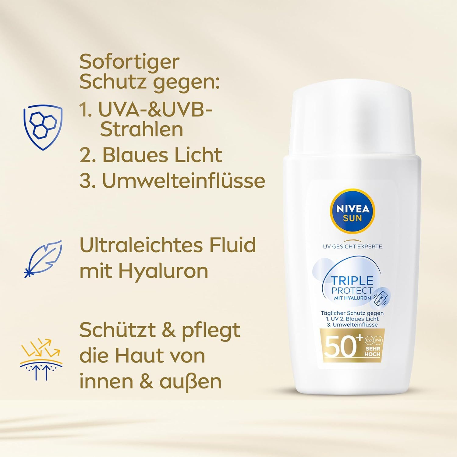 Nivea Gesichtspflege Sonnenschutz - UV Gesicht Triple Protect Ultraleichtes Fluid, 1-tlg.