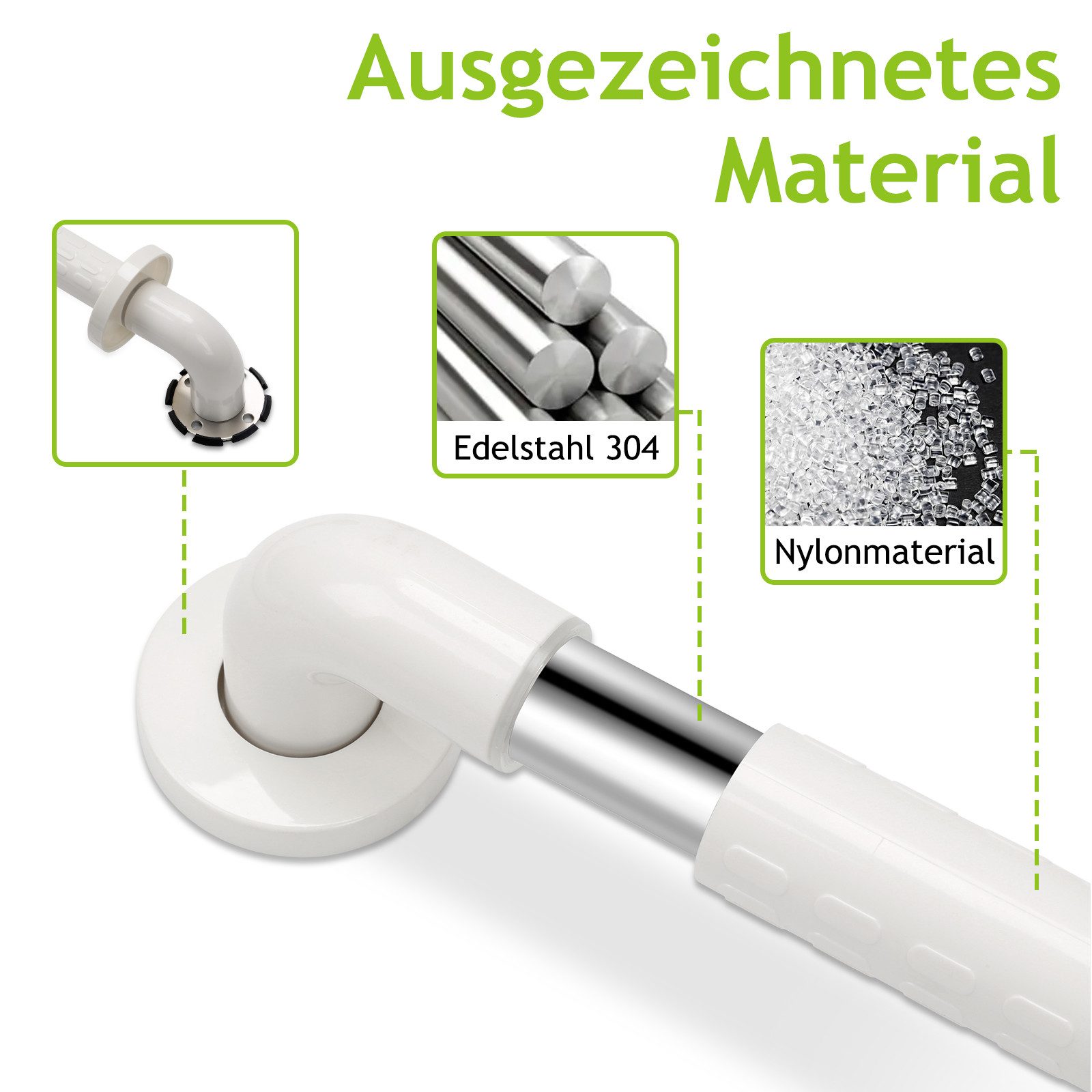 Clanmacy Haltegriff Badewannengriff Edelstahl Rutschfester L-FöRmiger Fluoreszierender, belastbar bis 200 kg, Wandmontage Schlafzimmer Treppengeländer 60*40cm W – Bild 5 von 5