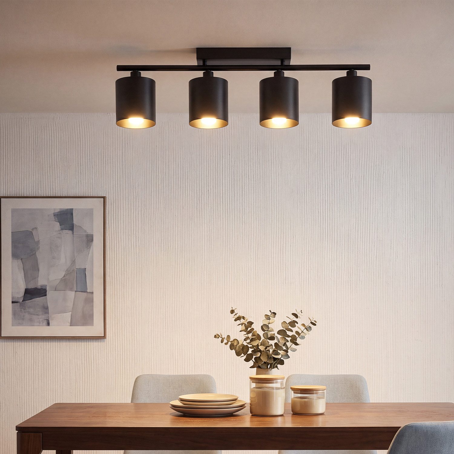 oyajia LED Deckenstrahler 65W Deckenstrahler 4-flammig,E27-Deckenleuchte Metall Deckenlampe Spot, LED wechselbar, Warmweiß, 76cm Deckenspot Küchelampe Spot Stra – Bild 3 von 5