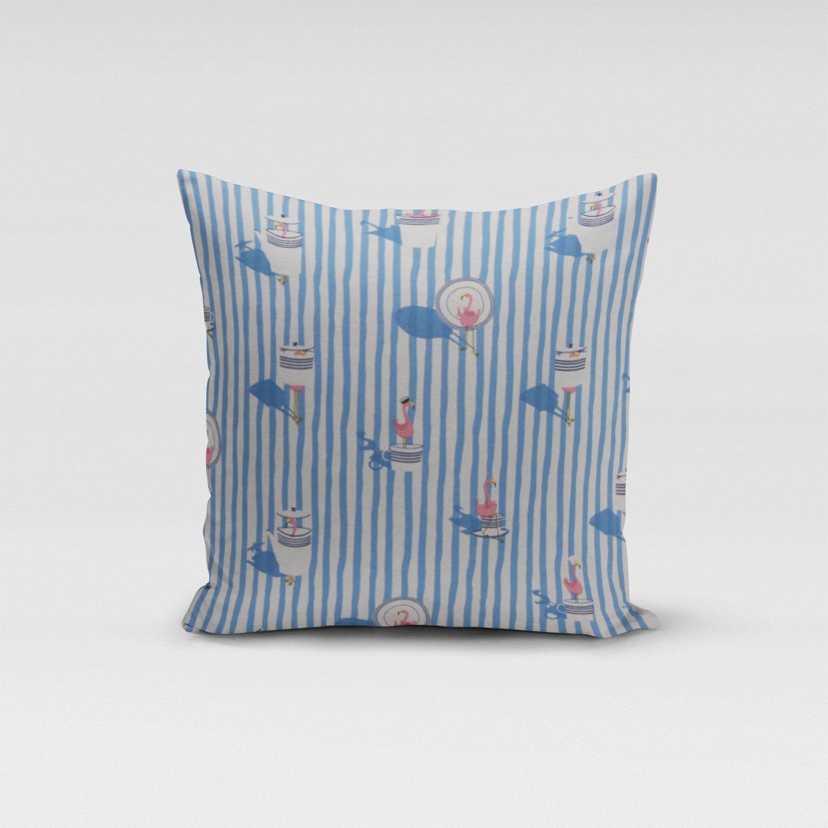 SCHÖNER LEBEN. Dekokissen Kissenhülle Flamingo Streifen maritim hellblau ecru 50x50cm, made in Germany,handmade