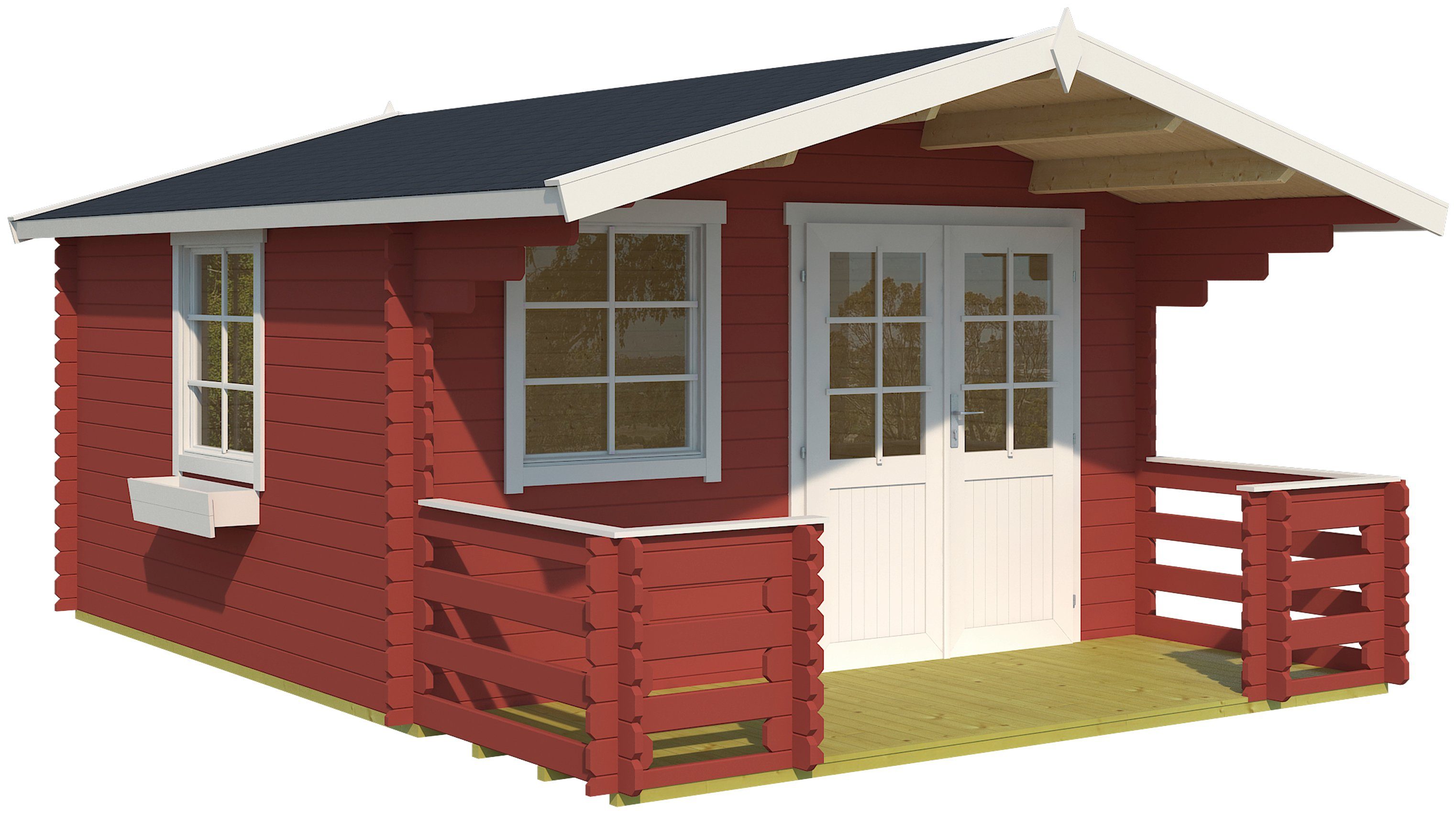 LASITA MAJA Gartenhaus Luna 2, Schwedenrot, BxT: 380x420 cm, (Set), mit Terrasse und Geländer