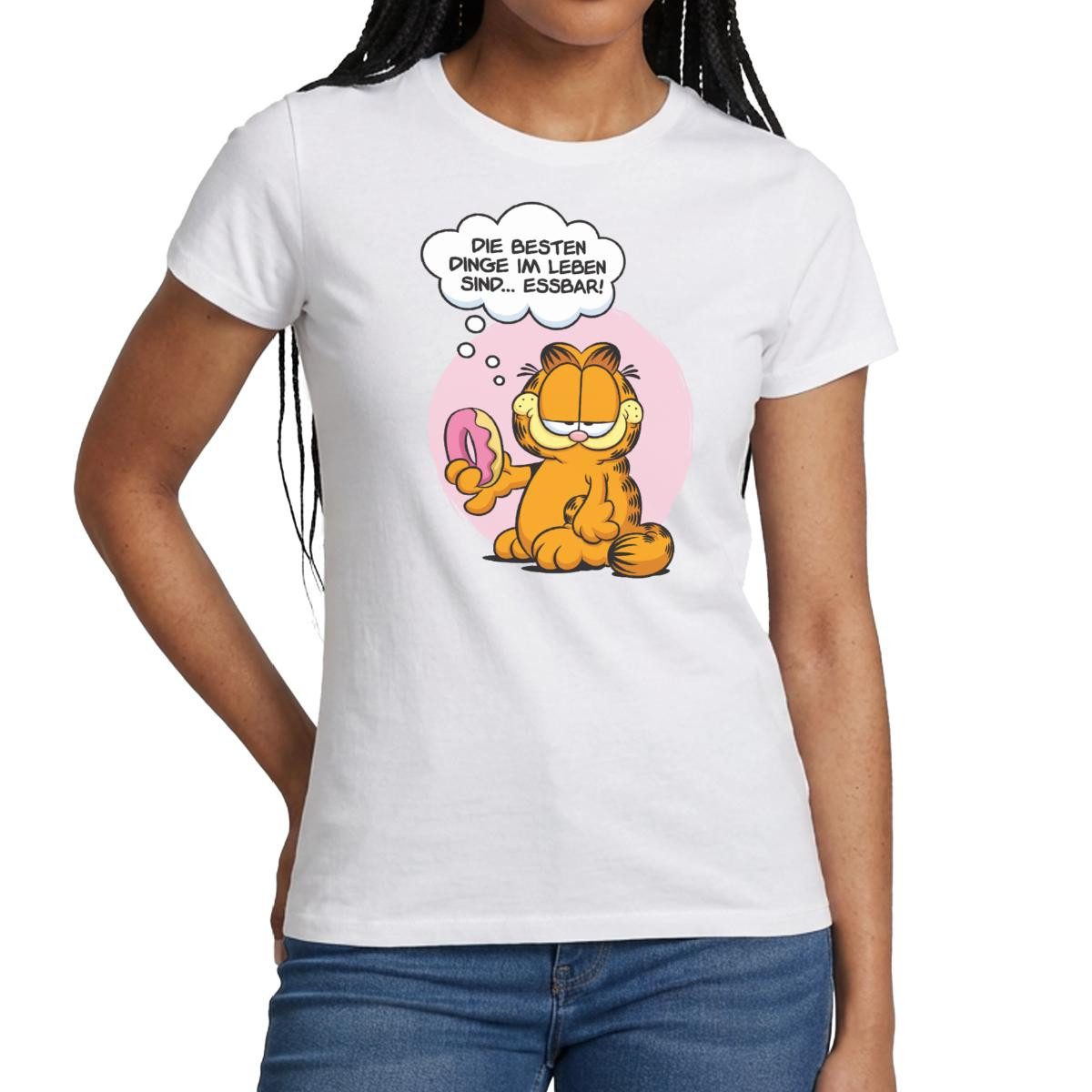 Spreadshirt T-Shirt Garfield Die Besten Dinge Im Leben Sind Essbar Frauen T-Shirt (1-tlg) Slim Fit, fällt klein aus