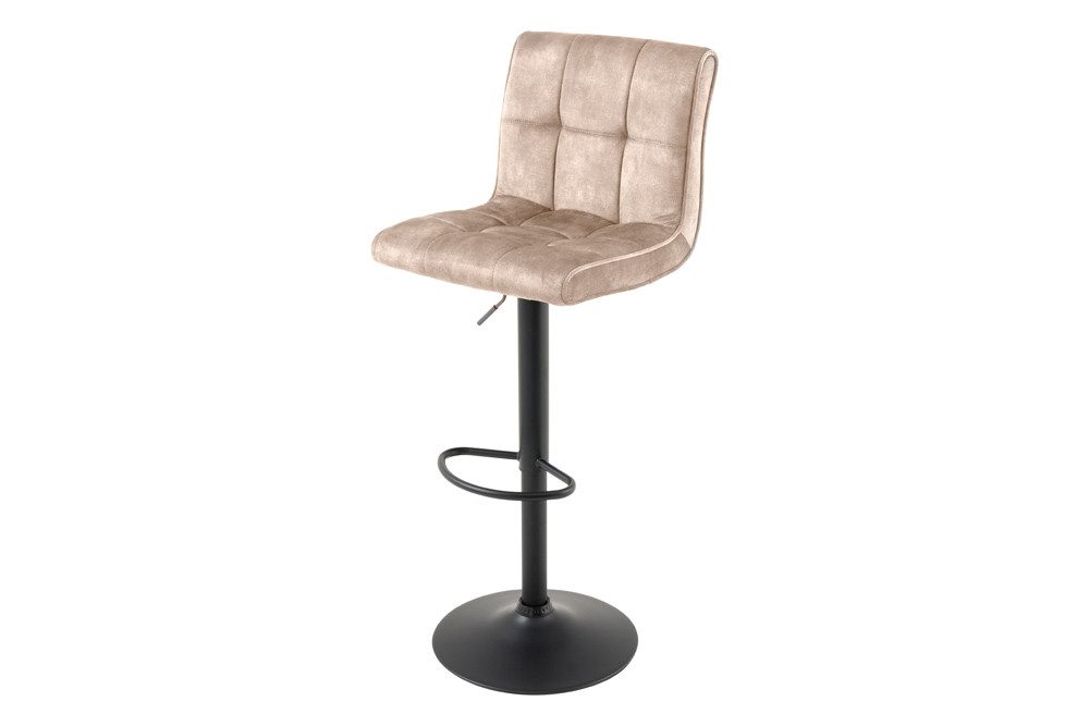 riess-ambiente Barhocker MODENA champagner beige / schwarz - Samt, Metall, drehbar, verstellbar (Einzelartikel, 1 St), gepolsterter Sitzhocker mit Tulpenfuß & Fußablage - ideal für Küche