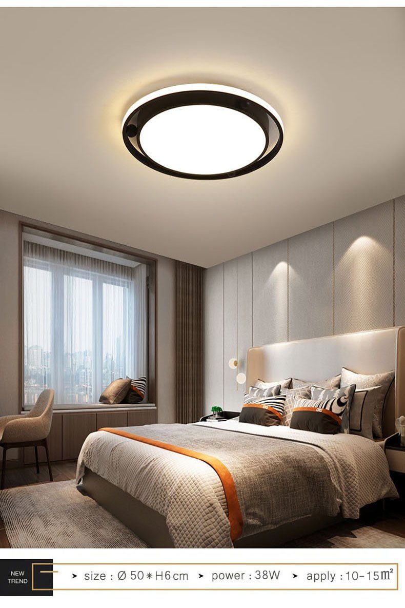 Daskoo Deckenleuchten 38W Modern LED Warmweiß/Neutralweiß/Kaltweiß, Deckenlampe Fernbedienung Schlafzimmer, LED fest dimmbar LED Schwarz stufenlos integriert, Dimmbar mit Deckenleuchte