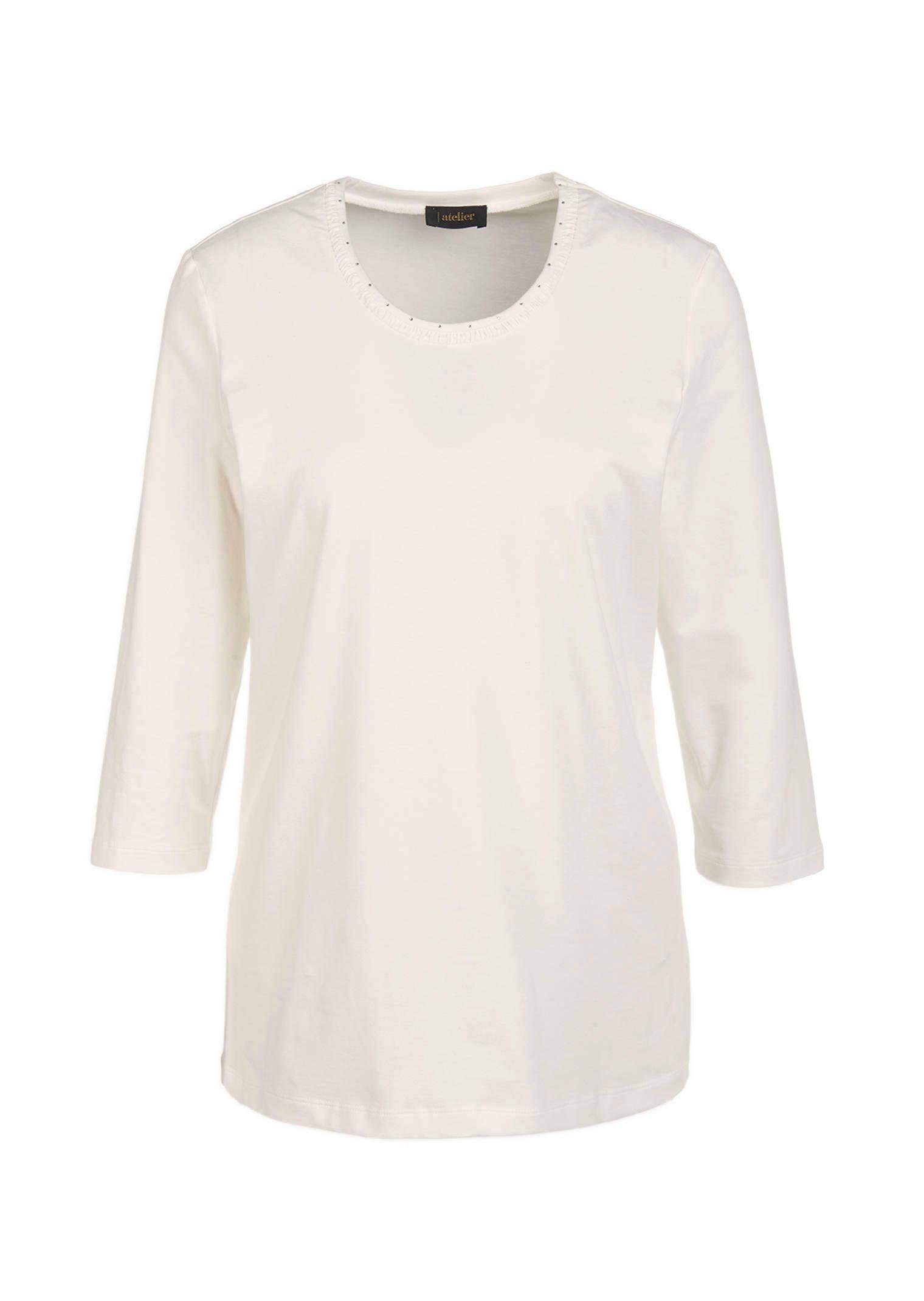 GOLDNER 3/4-Arm-Shirt Baumwollshirt mit Schmucksteinen Baumwollshirt mit Rundhalsausschnitt und 3/4-Arm