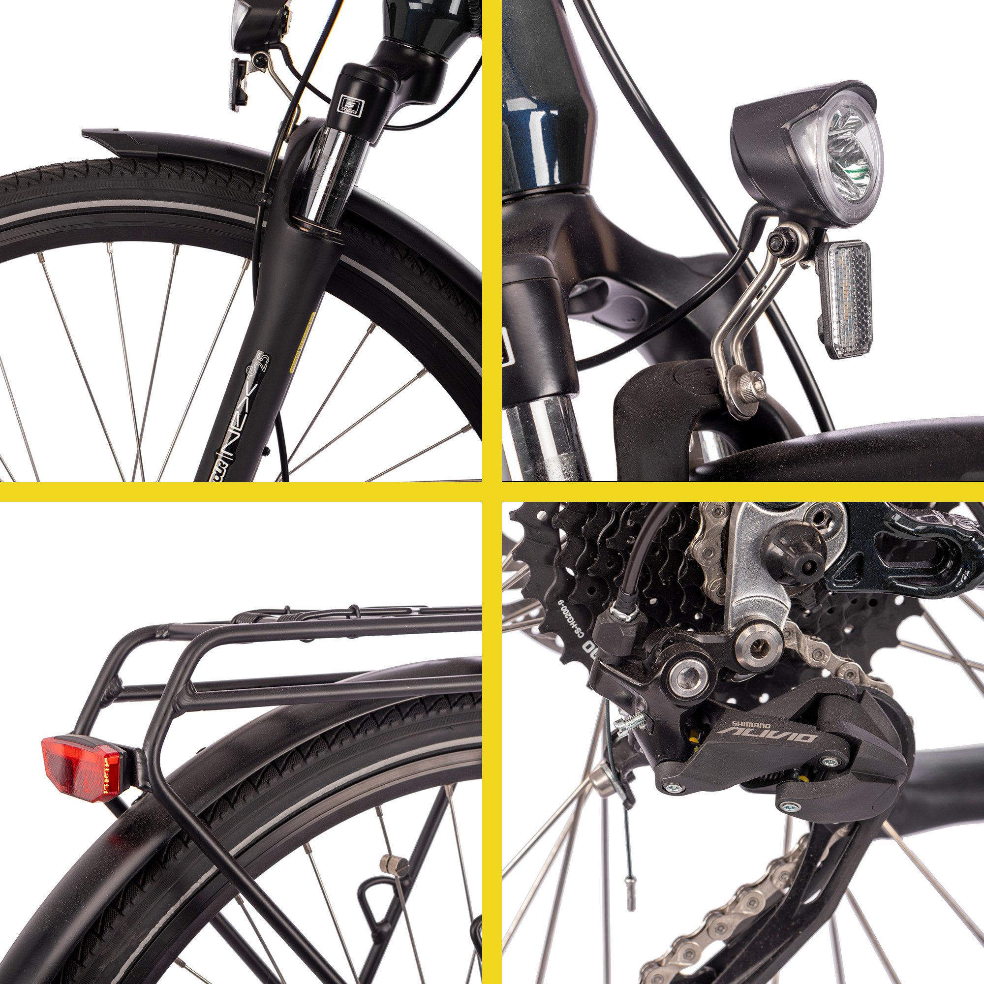 SAXONETTE E-Bike Cityrad Deluxe Sport TRAPEZ, 9 Gang Shimano Alivio Schaltwerk, Kettenschaltung, Mittelmotor, 418 Wh, (mit integr. Akku), Elektrofahrrad für Alltag und Einkauf