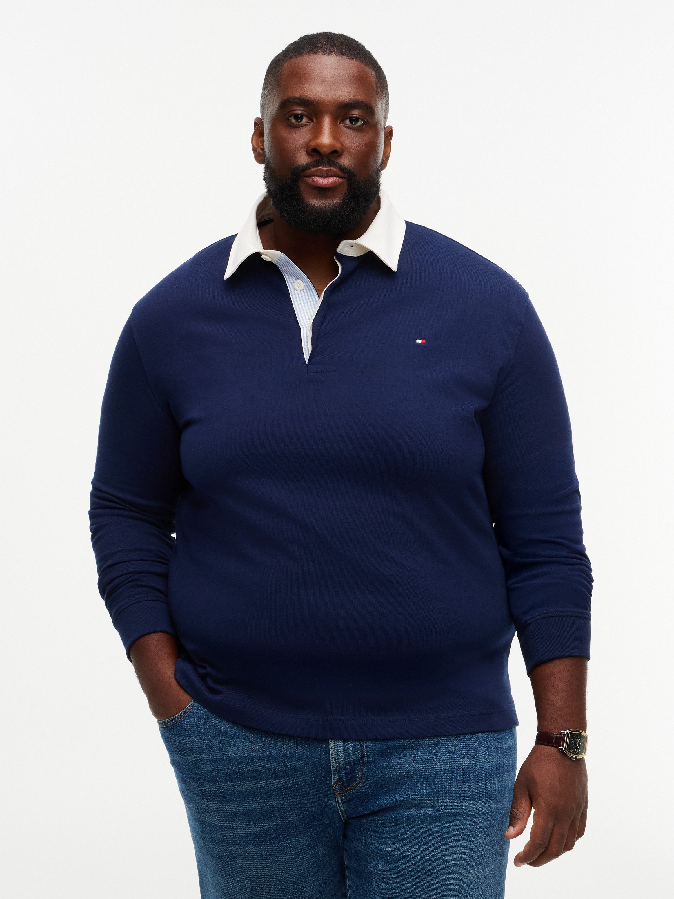 Tommy Hilfiger Big & Tall Rugbyshirt BT-ESSENTIAL SOLID RUGBY Große Größen, kontrastfarbener Kragen