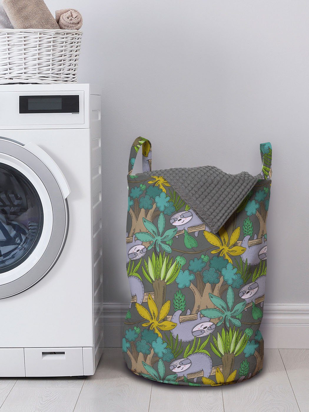 Abakuhaus Wäschesäckchen mit Sloth Leaves Dschungelpflanzen Waschsalons, Lustige Wäschekorb Griffen Kordelzugverschluss für