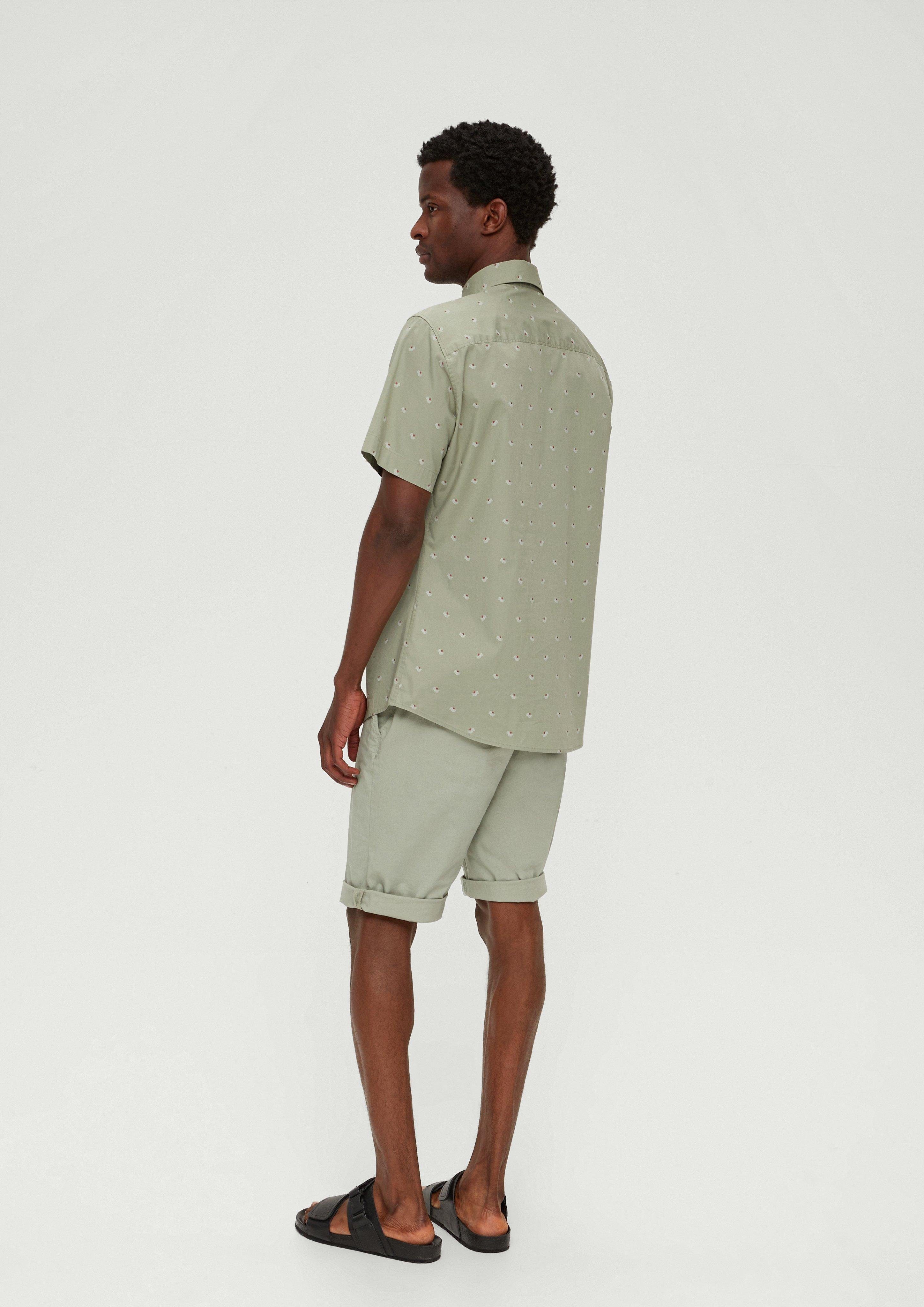 Alloverprint Slim: helles mit Kurzarmhemd olivgrün Kurzarmhemd s.Oliver