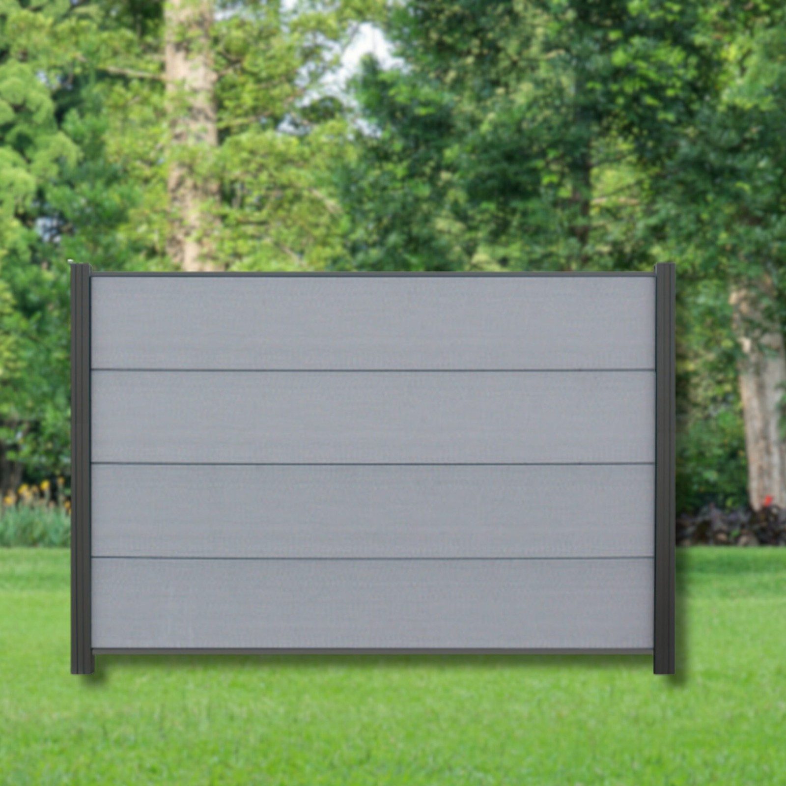 WPC Profi Zaun XL Sichtschutz Windschutz Alu Pfosten Garten Steingrau Grau 180x120 cm, (Komplettset, mit Start- und Abschlussleisten, Pfosten und Zubehör)